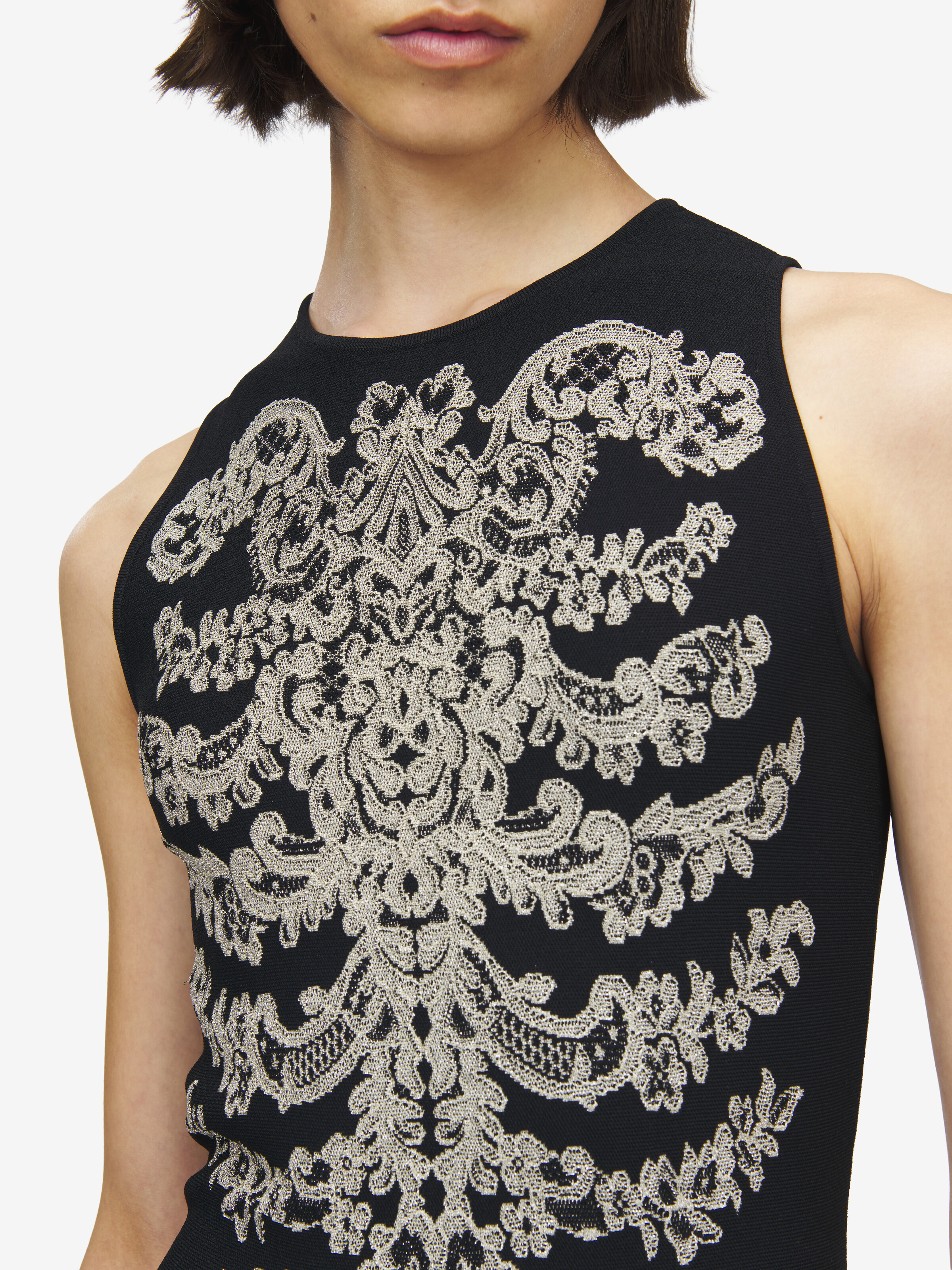 Jacquard-Minikleid mit Rippenstickerei aus Spitze