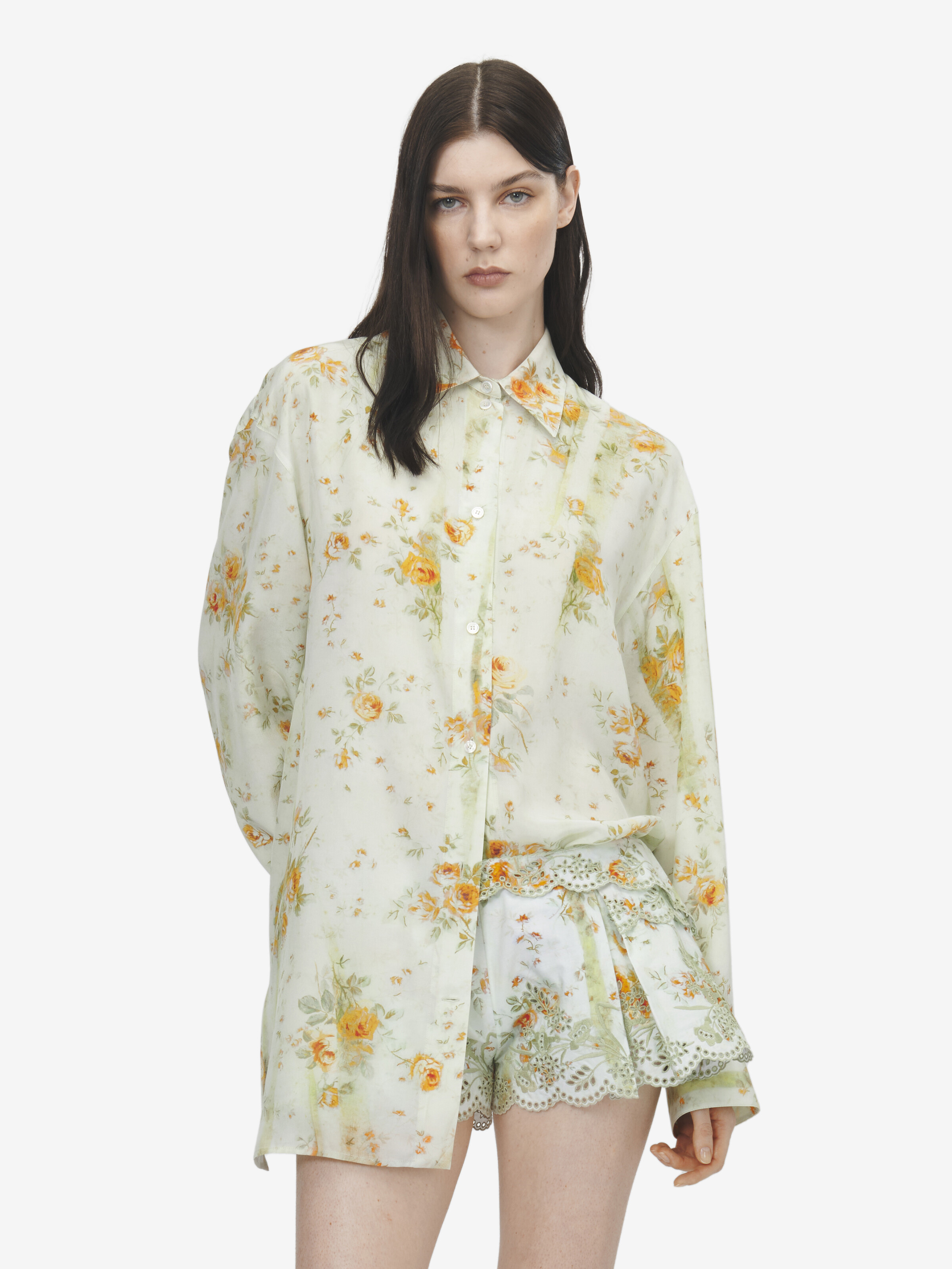 Camicia pyjama con stampa floreale da Donna in Pietra/Arancione chiaro in 100% Seta | Alexander McQueen - image 5