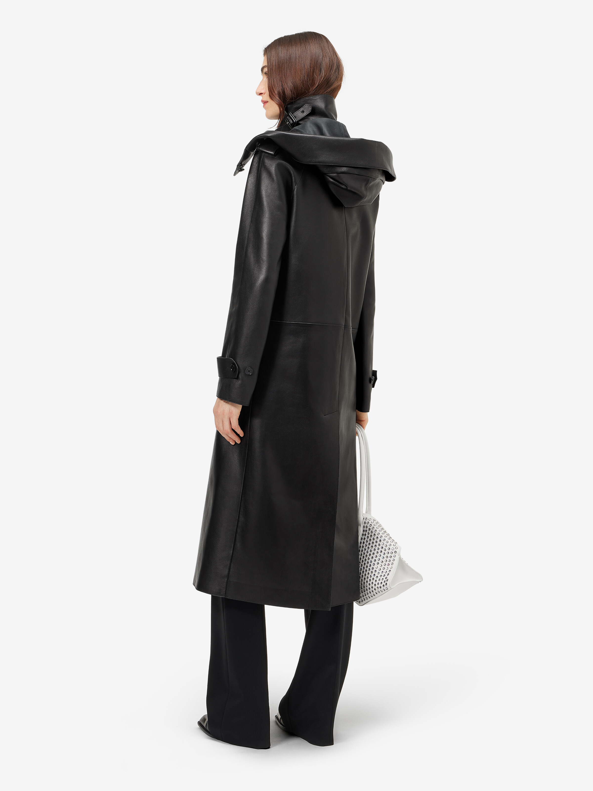 Women's Leather Hooded Trench Coat in Black in Lamb Leather - lining: 100% viscose | Alexander McQueen - image 4