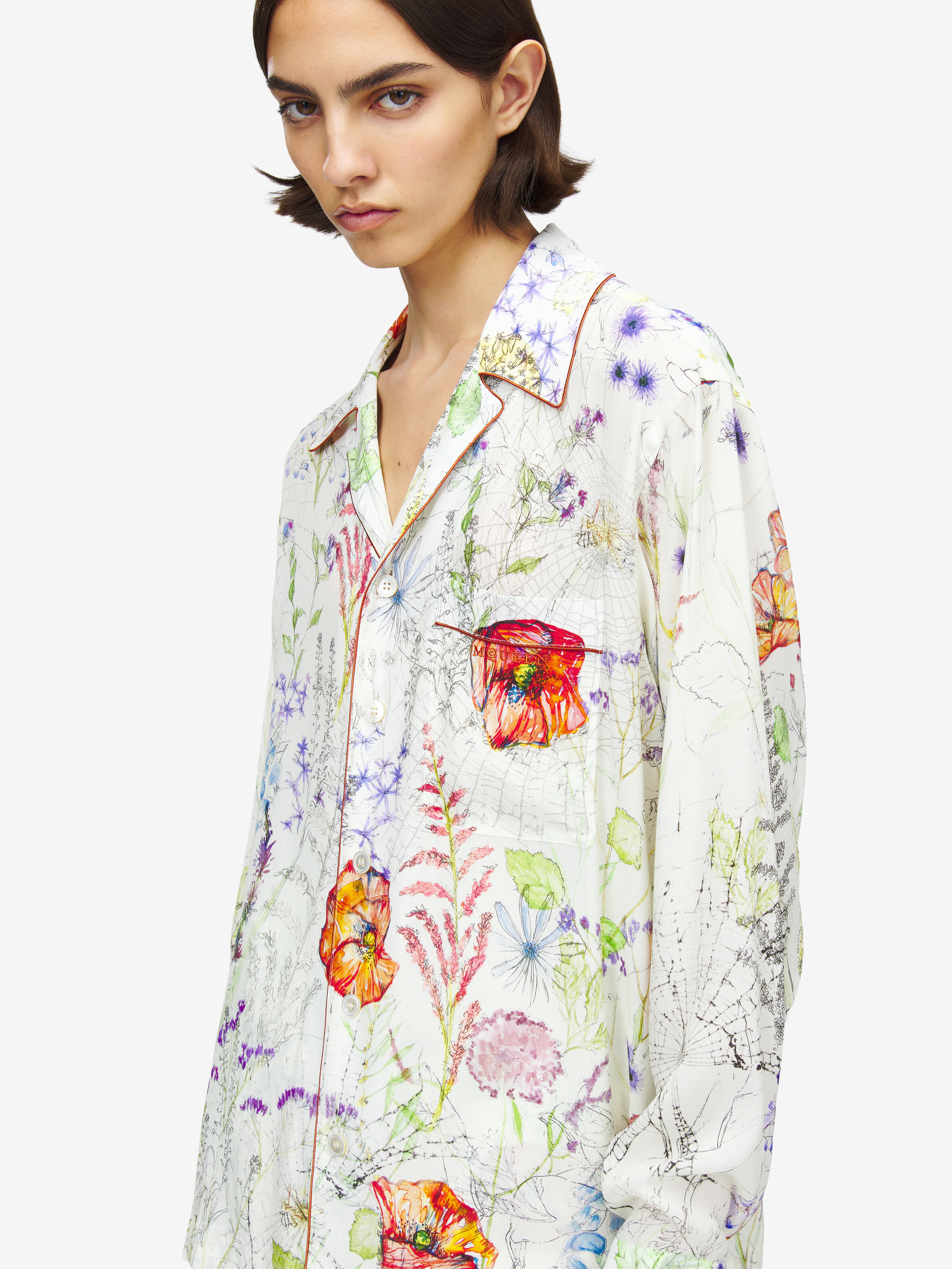 Women's Meadow Floral Pyjama Shirt in Ivory in 100% Viscose | Alexander McQueen - image 5
