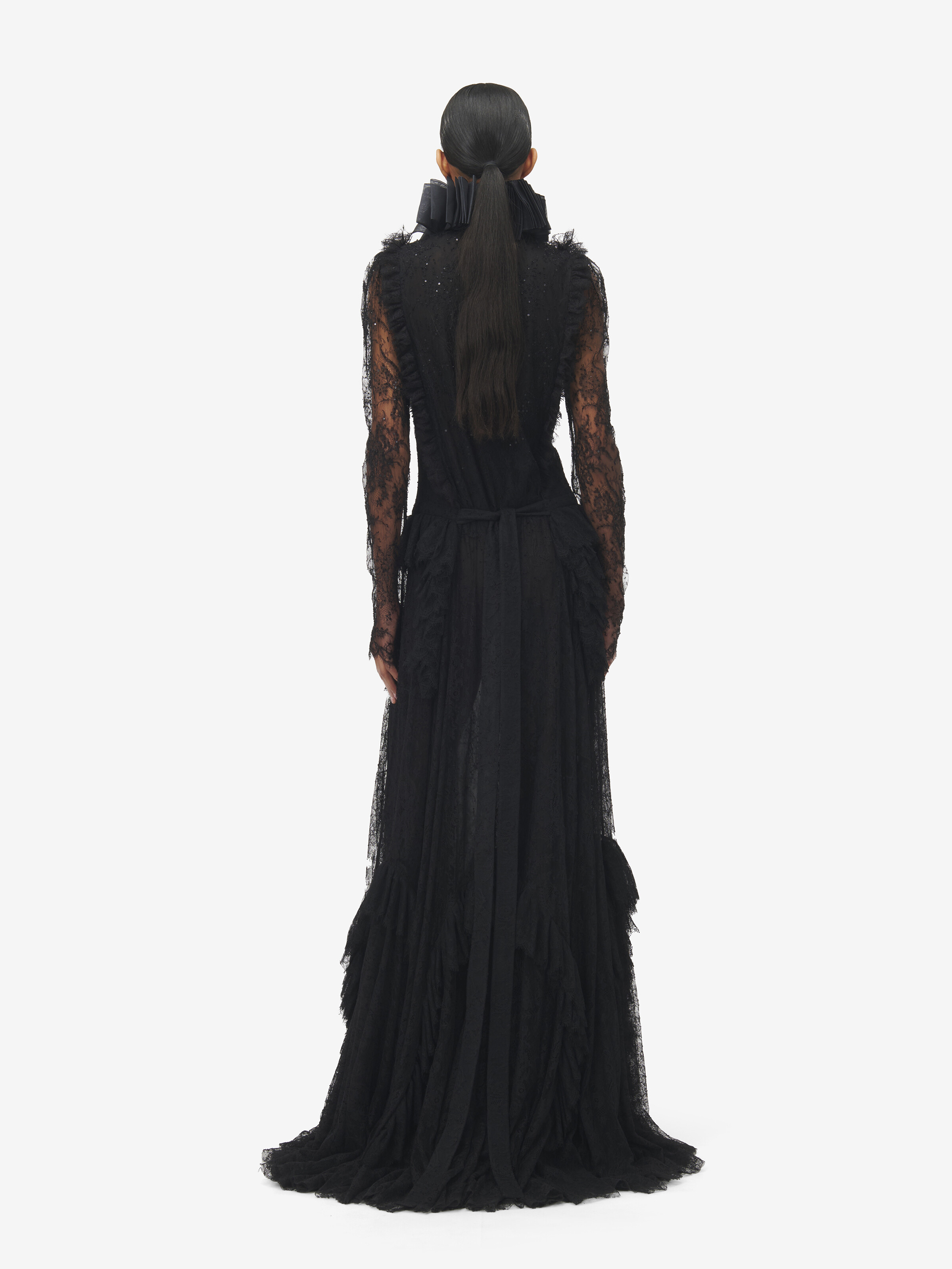Robe de soirée à broderie florale en dentelle pour Femme en Noir in 66% Viscose, 20% Polyamid, 13% Polyester, 1% Elastan | Alexander McQueen - image 4