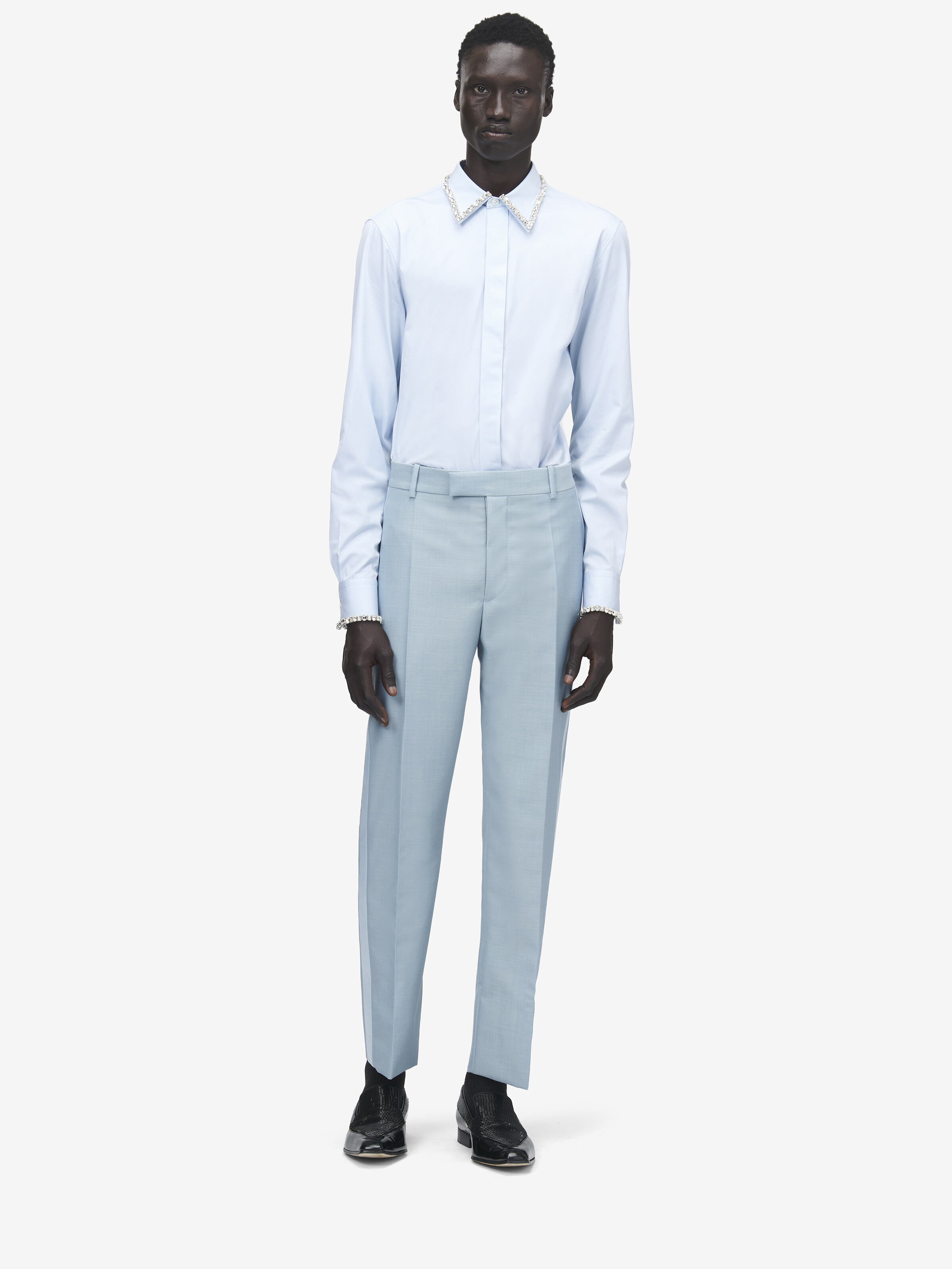 Men's Crystal Embroidery Shirt in Light Blue in 100% Cotton | Alexander McQueen - image 2