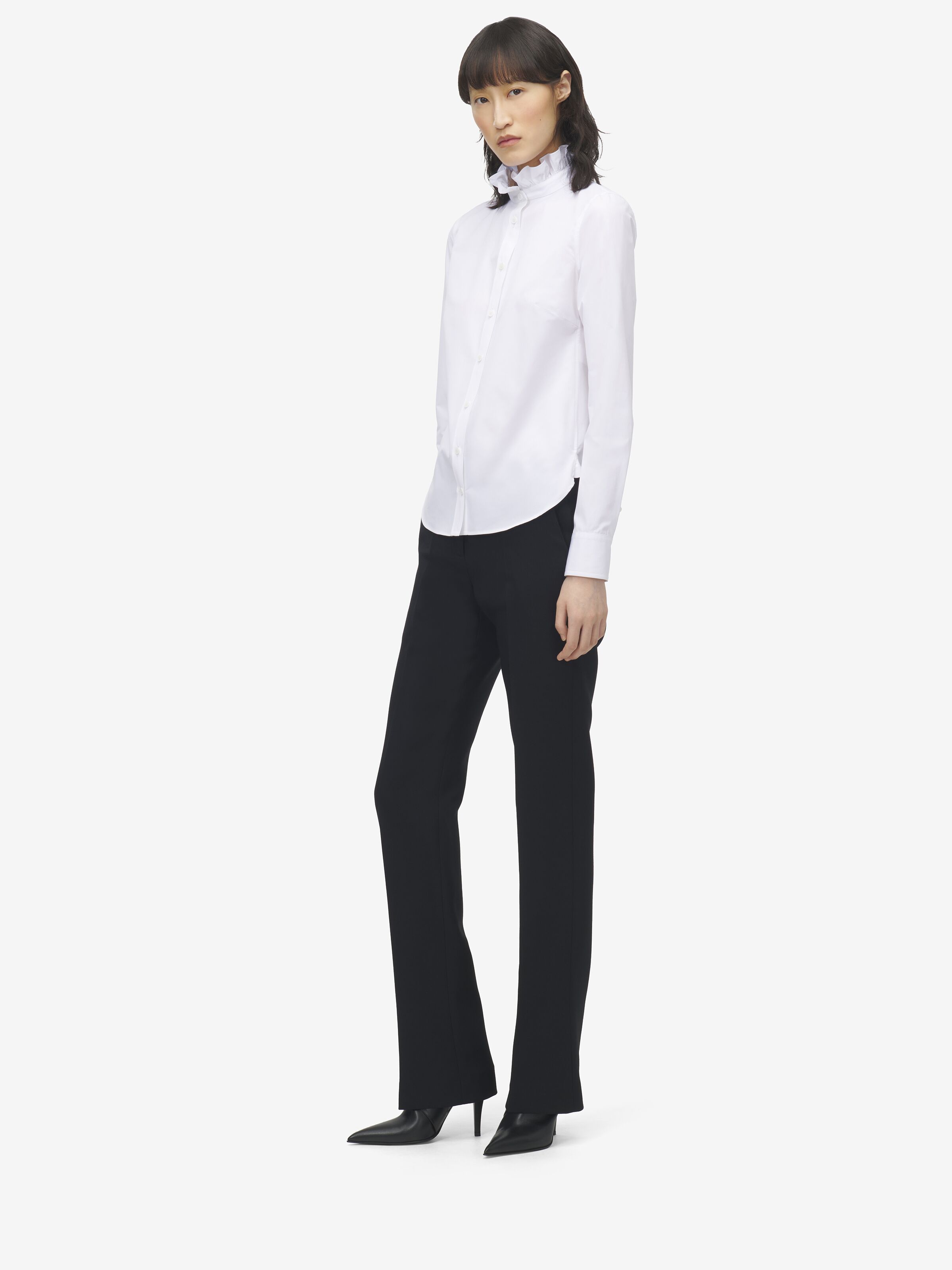 Ruffle Neck Poplin Shirt