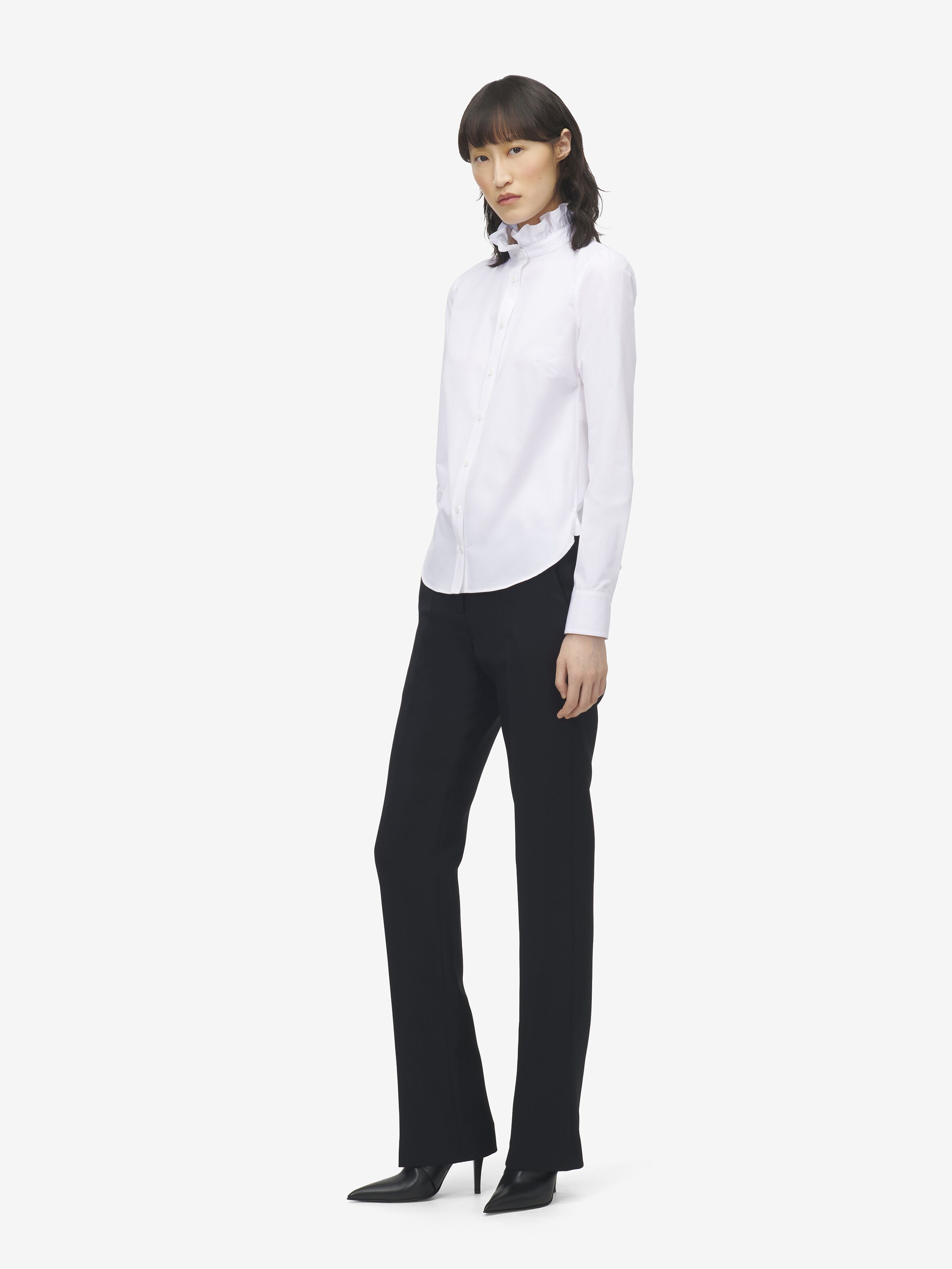 Women's Ruffle Neck Poplin Shirt in Optical White in 100% Cotton | Alexander McQueen - image 4