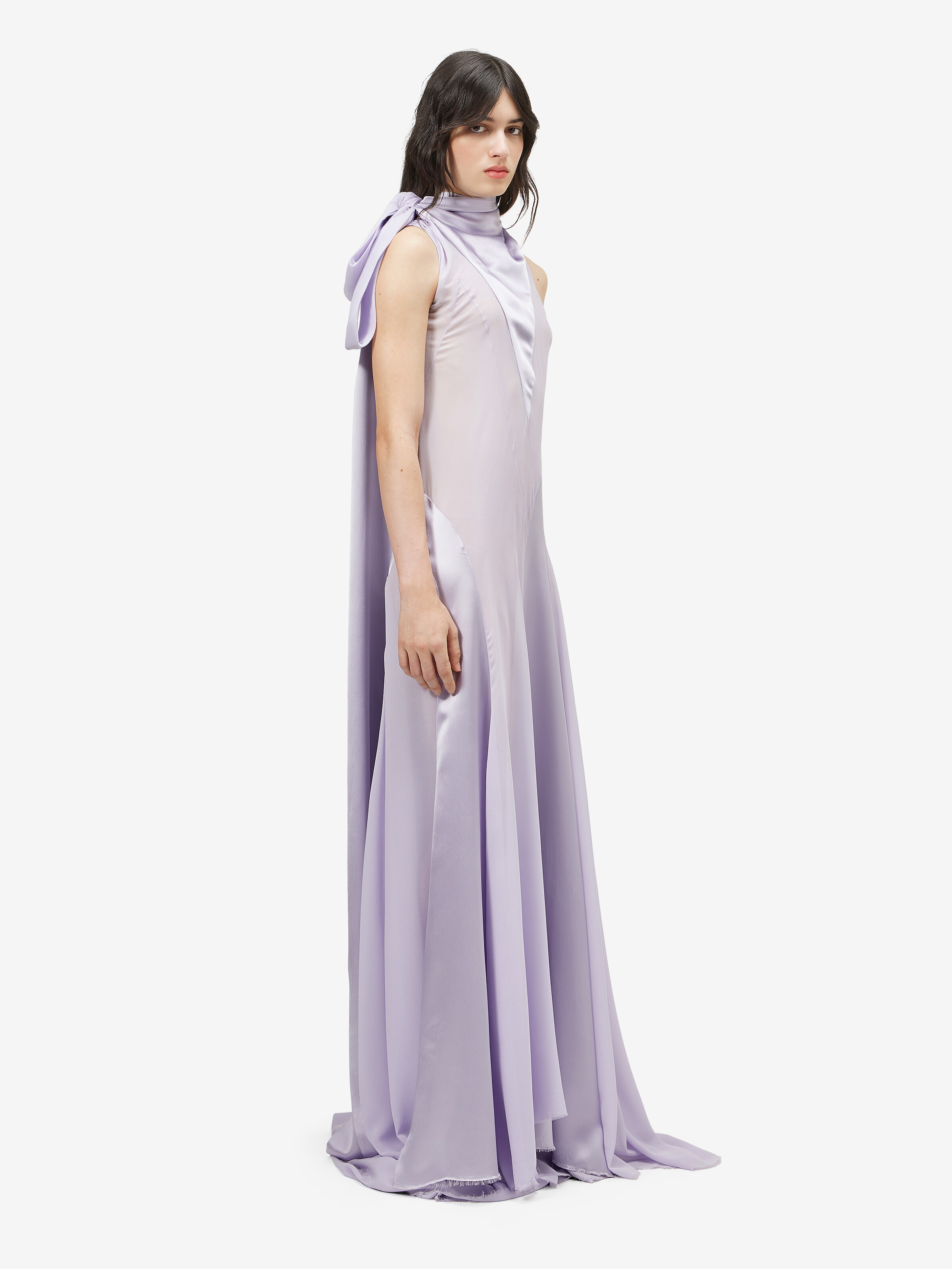 Women's Shoulder Bow Evening Dress in Lilac in 100% silk -  fabric 2: 100% viscose -  lining: 74% acetate, 26% silk | Alexander McQueen - image 3