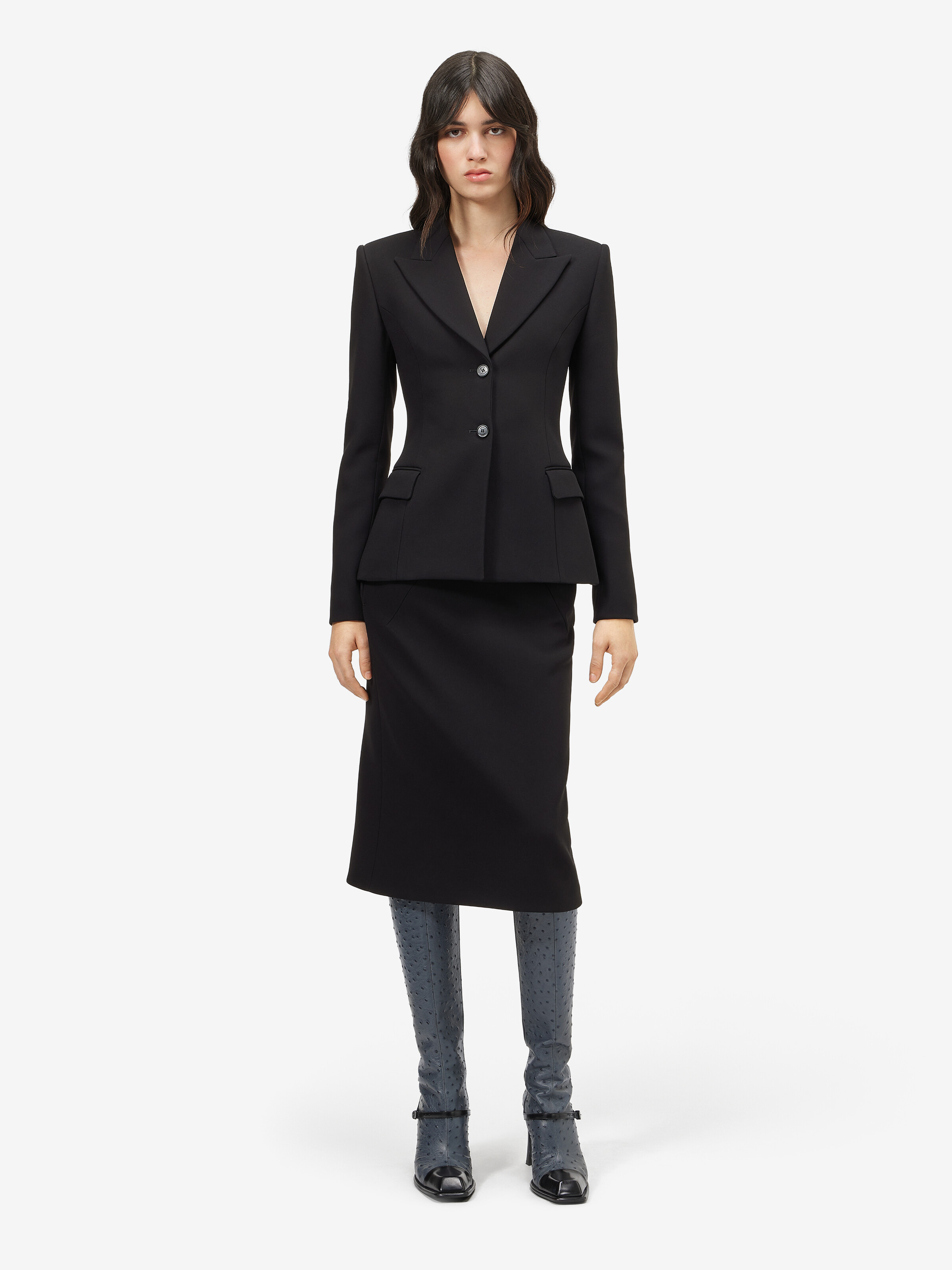 Women's Bonded crepe Single-breasted Jacket in Black in 78% acetate, 22% polyester -  lining: 100% viscose | Alexander McQueen - image 2