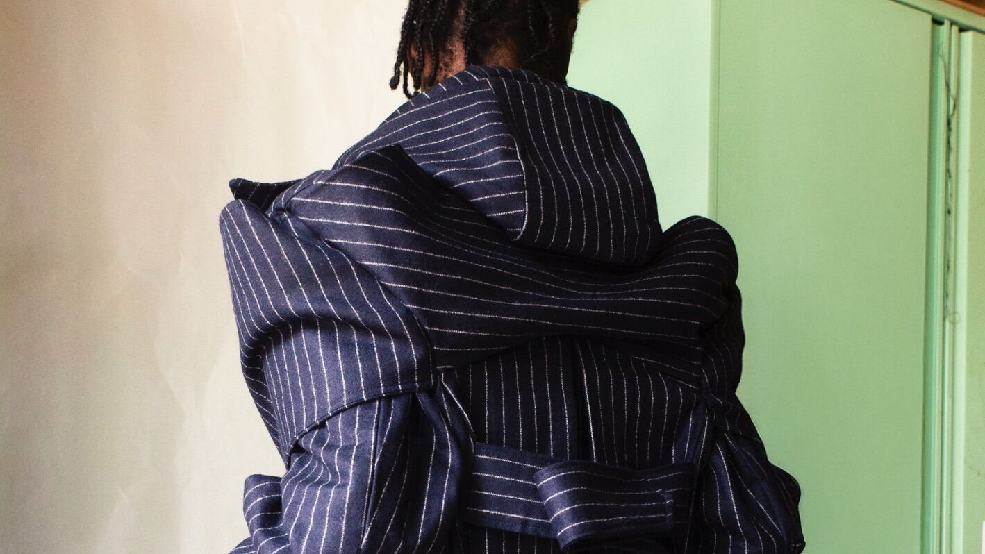 Student tailored jacket made from McQueen donated fabrics