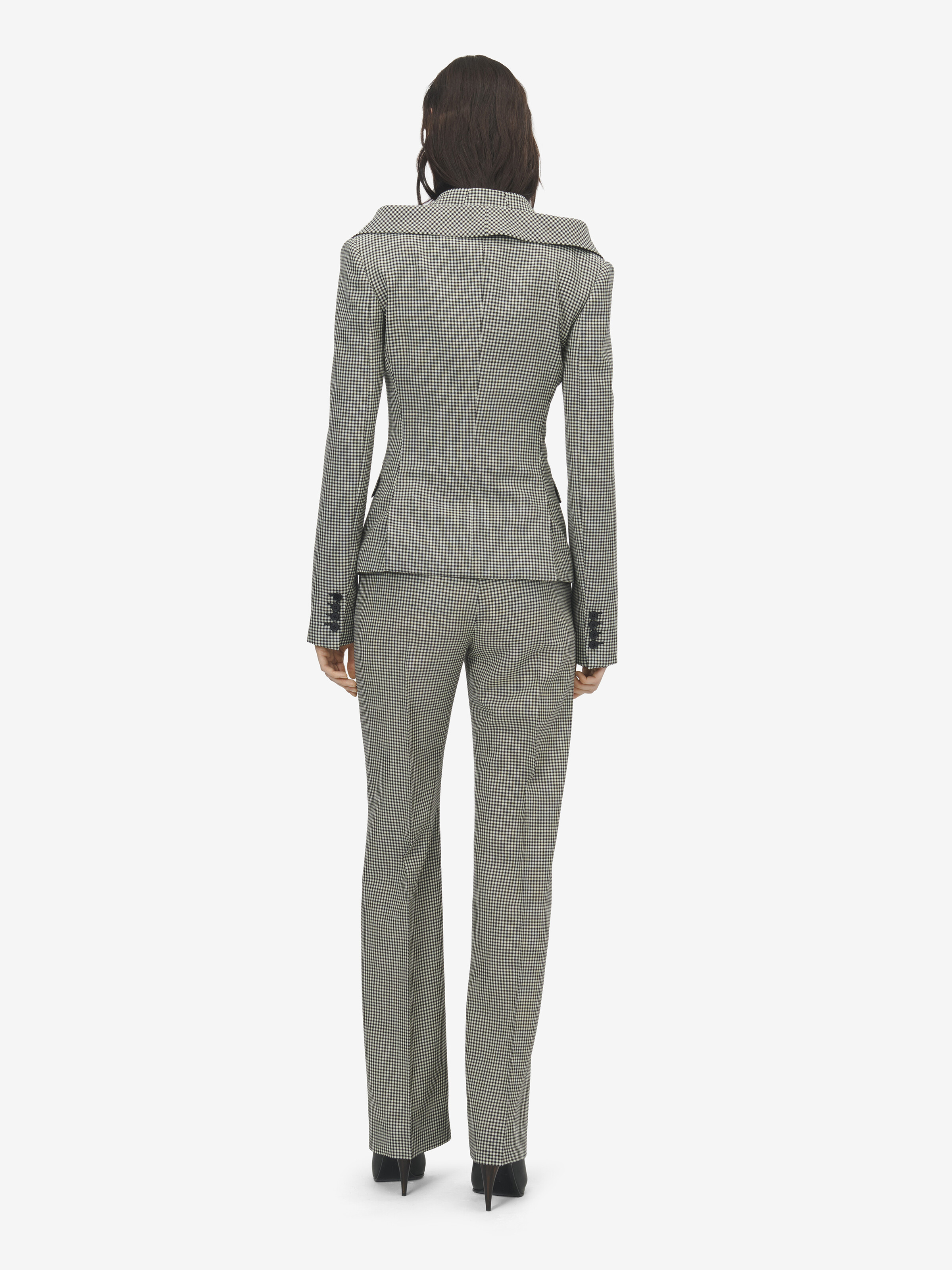 Women's 깅엄 체크 오프숄더 하네스 재킷 in 블랙/아이보리 in 100% 양모 | Alexander McQueen - image 4