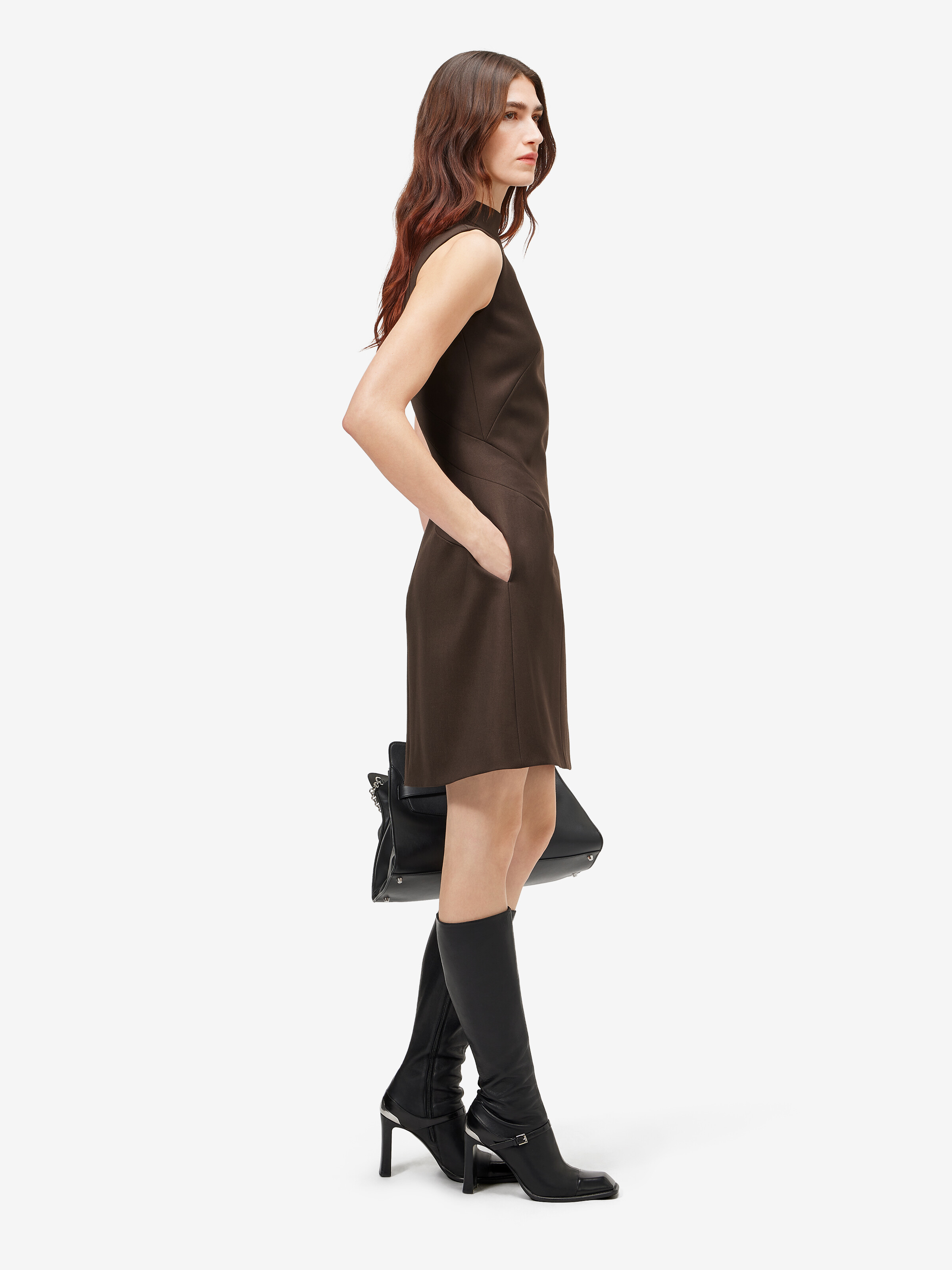 Women's Wool Barathea Mini Dress in Brown in 100% wool -  lining: 74% acetate, 26% silk -  filling: 100% polyester | Alexander McQueen - image 3