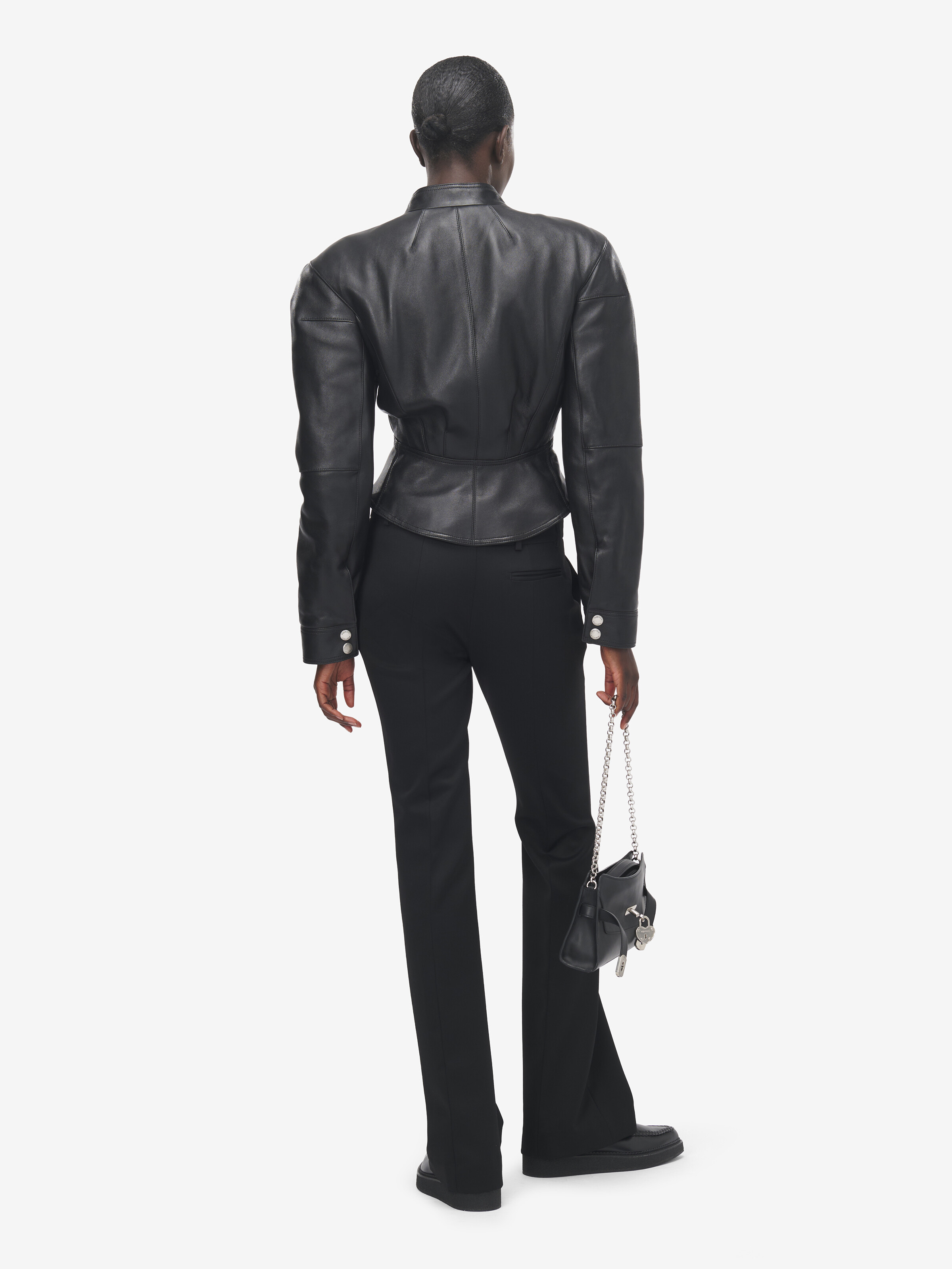 Women's Sculpted Shoulder Leather Jacket in Black in Lamb Leather - lining: 100% viscose -  filling: 94% polyethylene, 6% polyester | Alexander McQueen - image 4