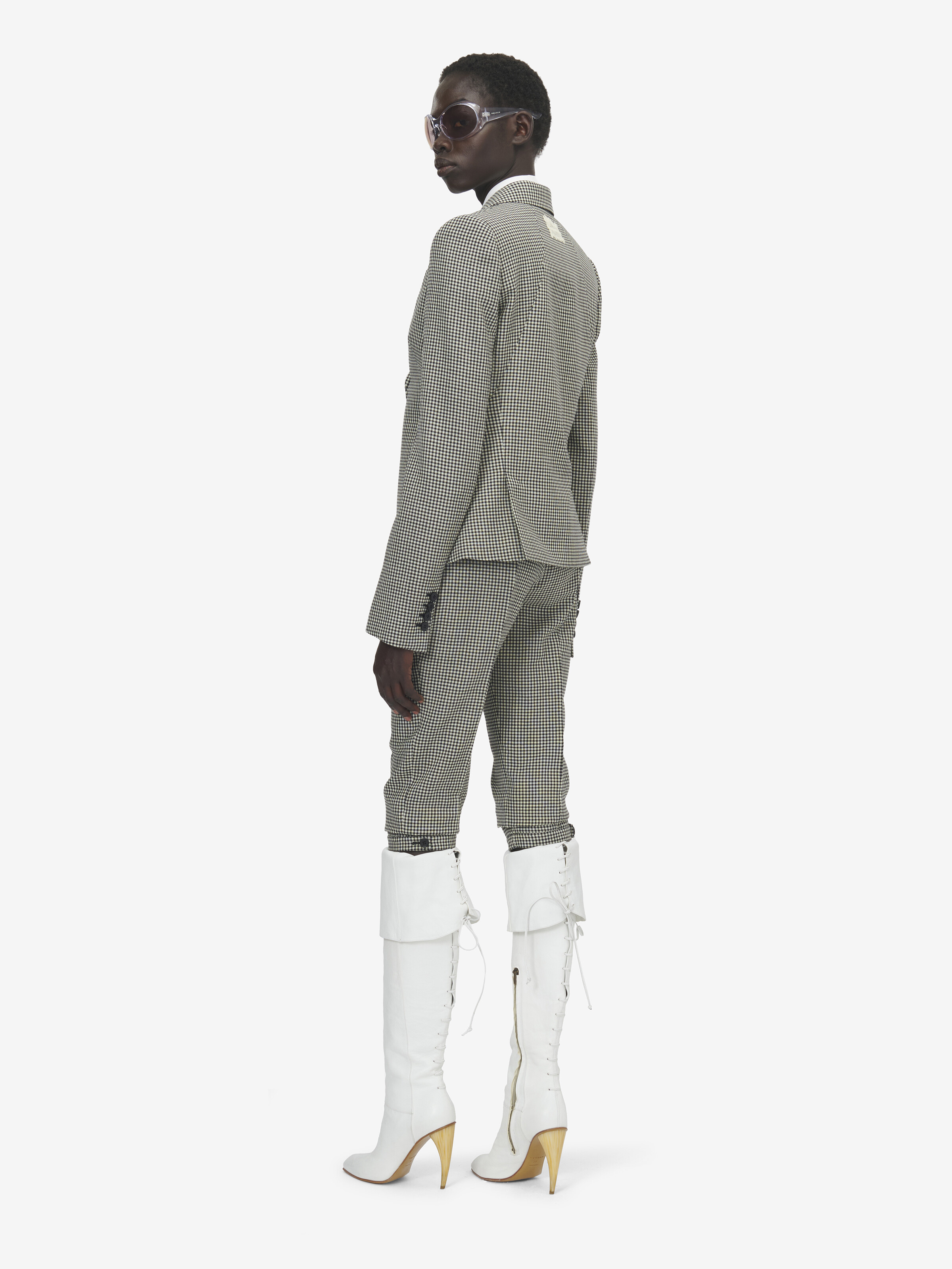 Women's 깅엄 체크 컷어웨이 재킷 in 블랙/아이보리 in 100% 양모 | Alexander McQueen - image 4