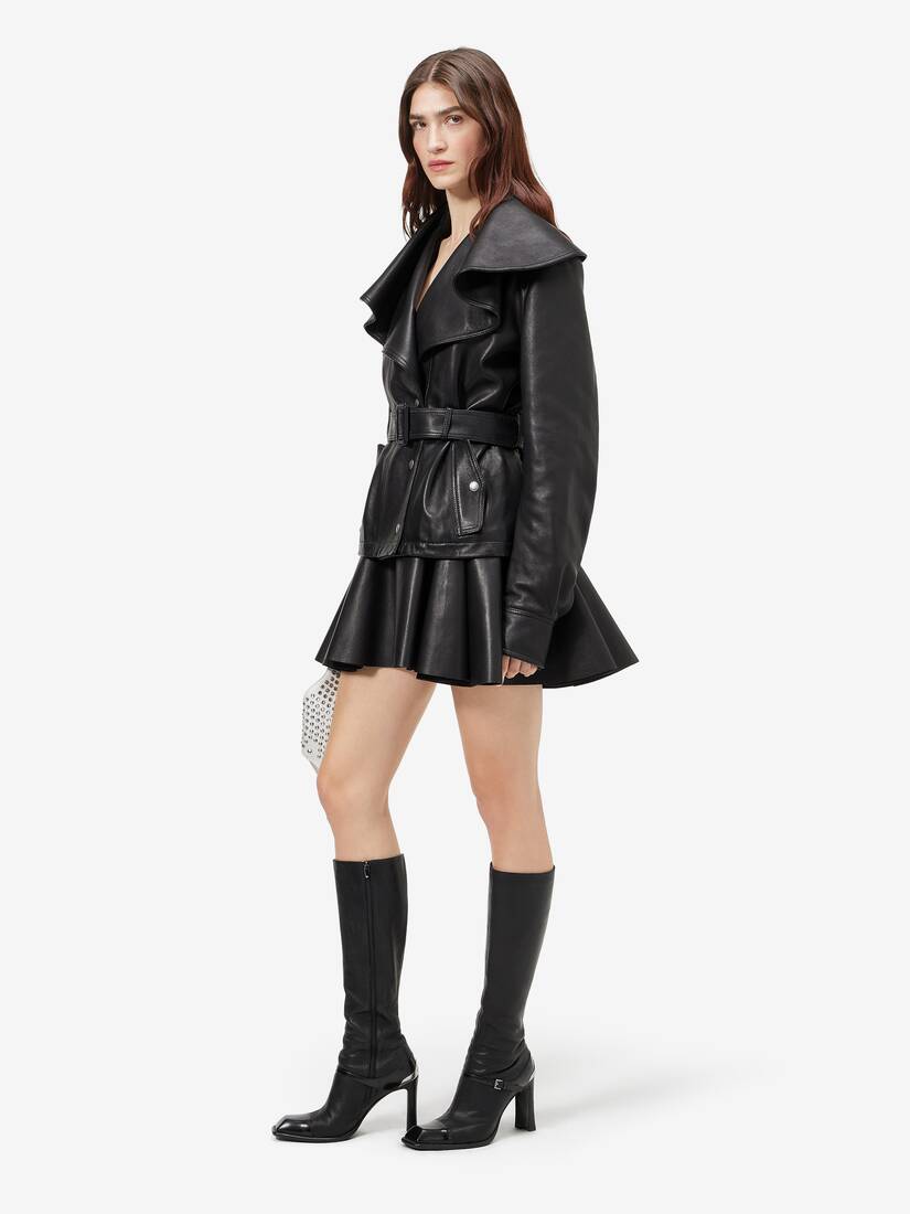 Waterfall Collar Leather Jacket | Alexander McQueen - image 3