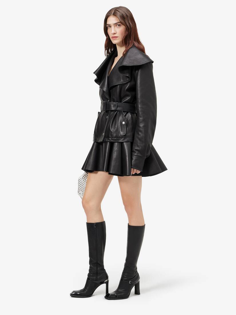 Waterfall Collar Leather Jacket | Alexander McQueen - image 3