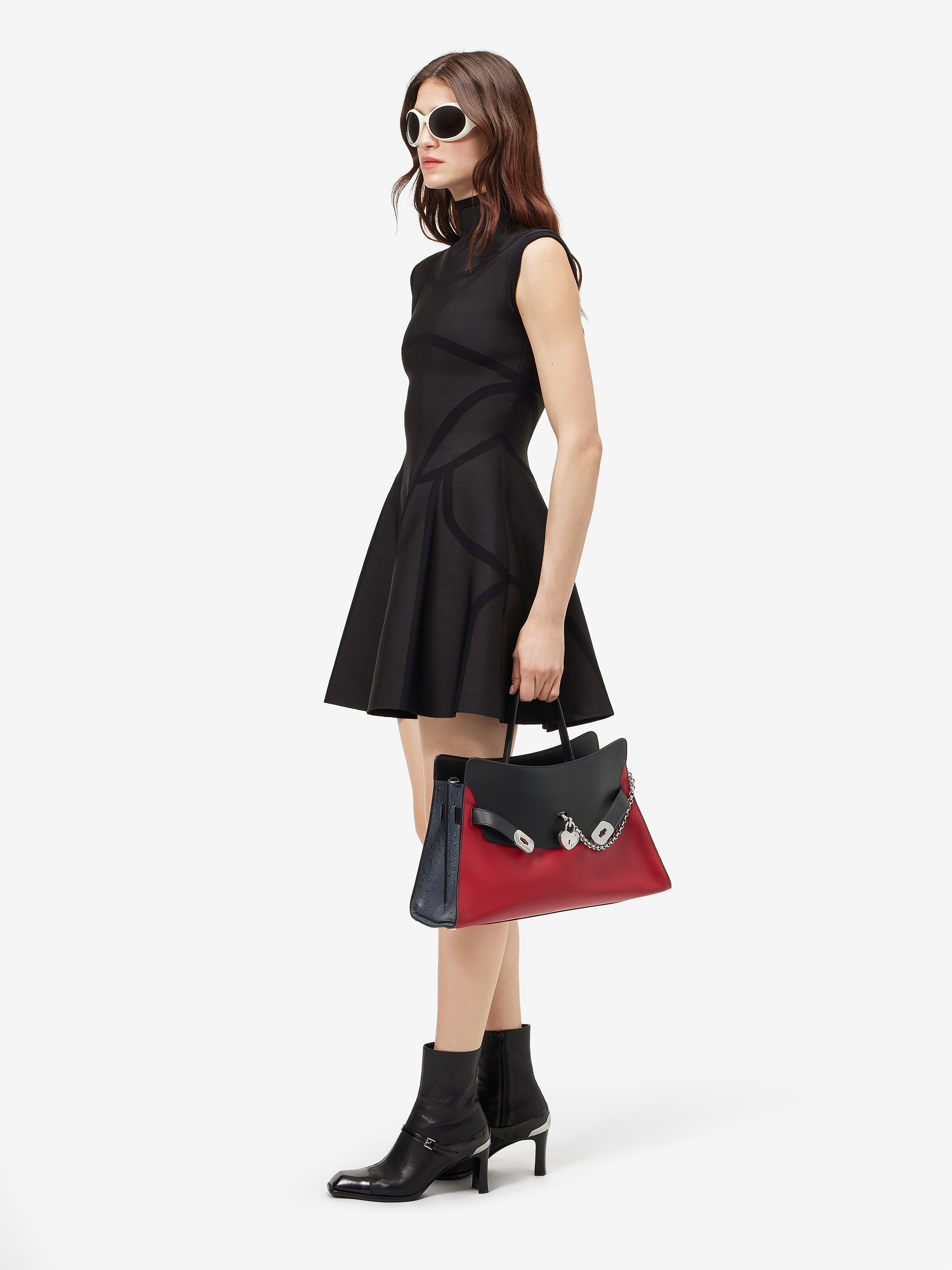 Women's Anatomical Lines Knit Mini Dress in Black in 40% Polyester, 38% Viscose, 19% Polyamide, 3% Elastane | Alexander McQueen - image 3