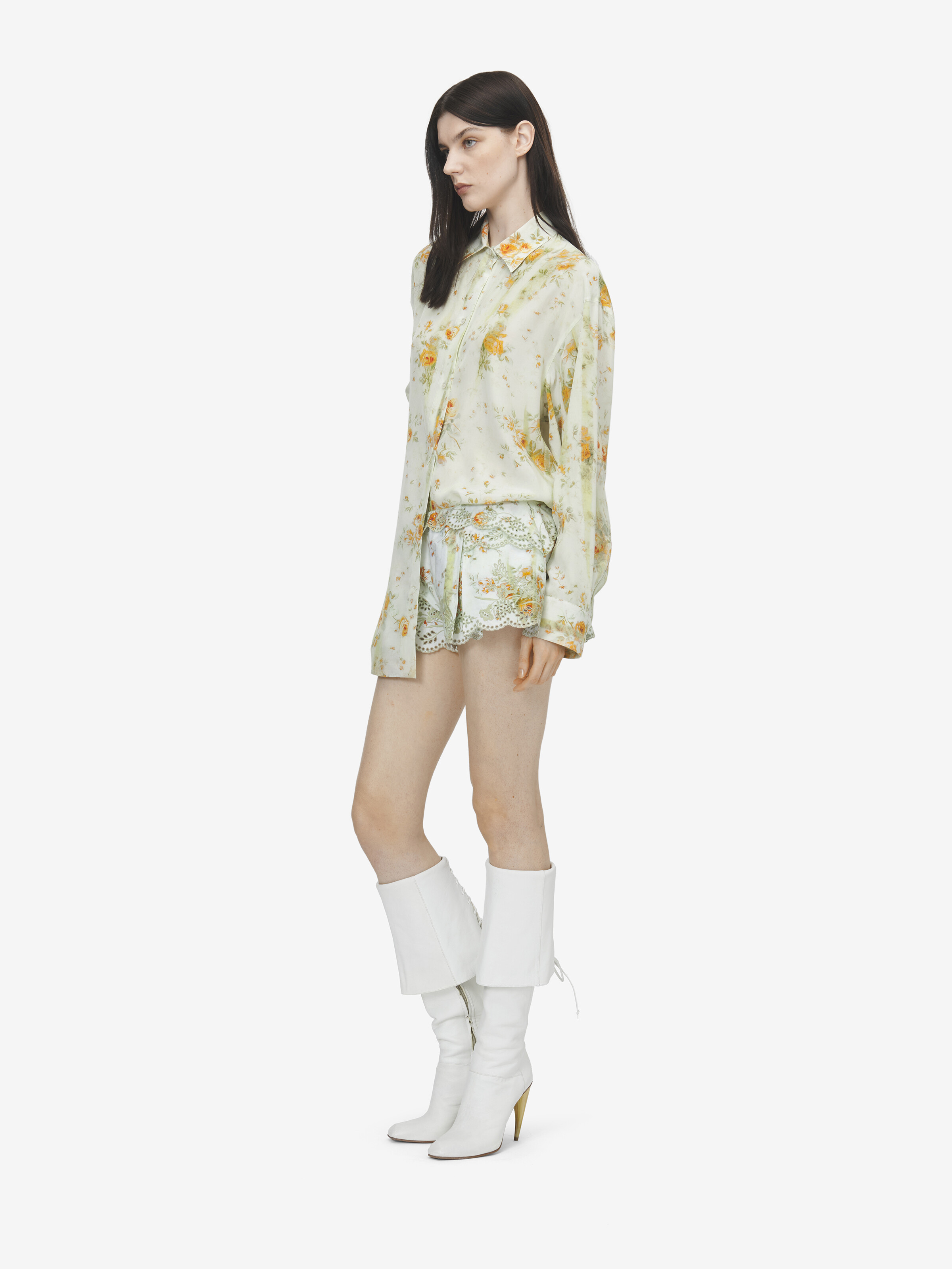 Camicia pyjama con stampa floreale da Donna in Pietra/Arancione chiaro in 100% Seta | Alexander McQueen - image 3