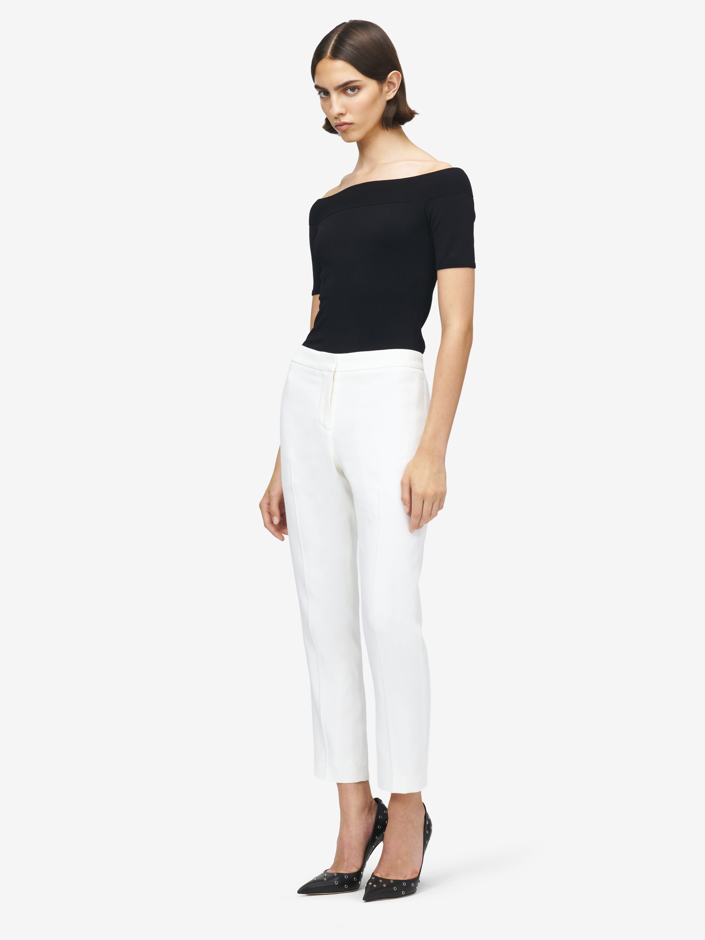 Women's Off-The-Shoulder Knit Top in Black in 83% Viscose, 17% Polyester | Alexander McQueen - image 3
