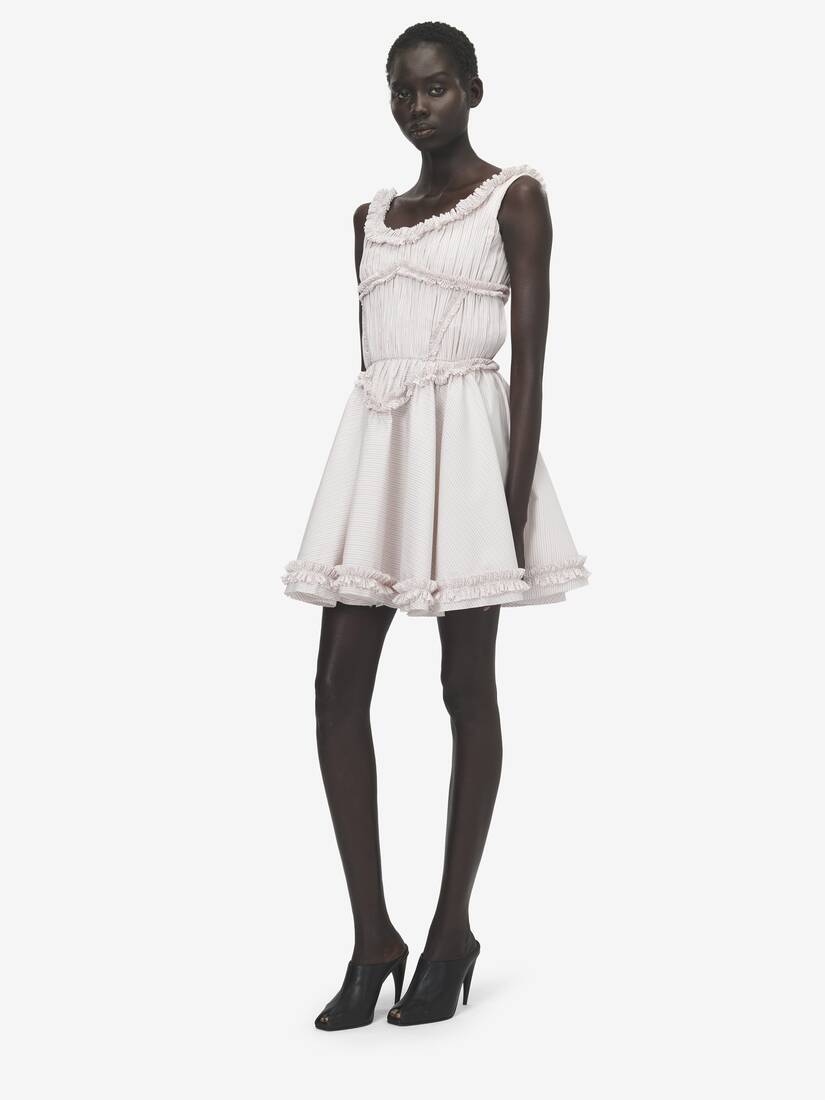 Pleated Ruffle Pinstripe Mini Dress | Alexander McQueen - image 3