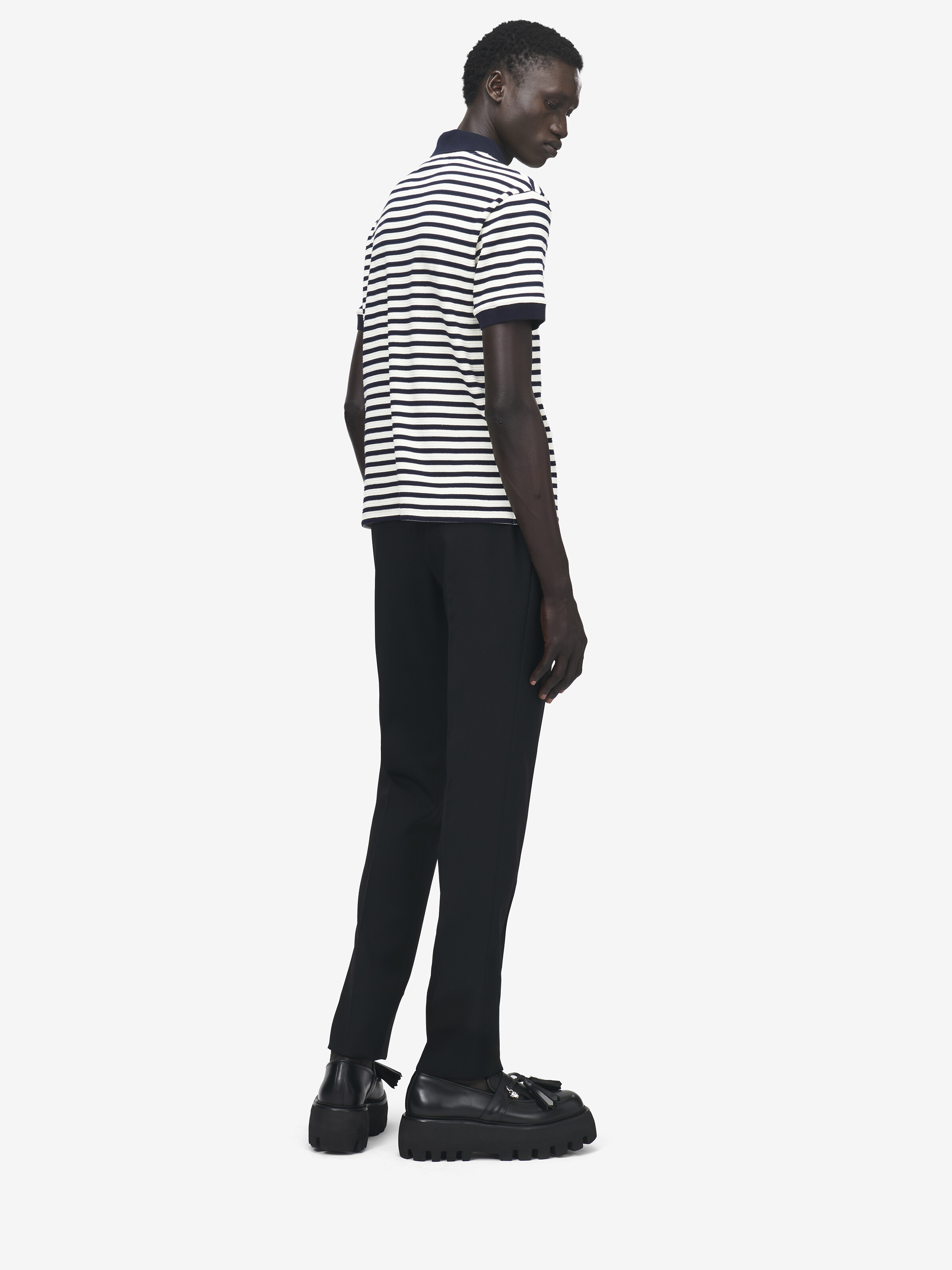 Men's Striped Polo Shirt in Ivory/Navy in 98% Cotton, 2% Elastan | Alexander McQueen - image 3