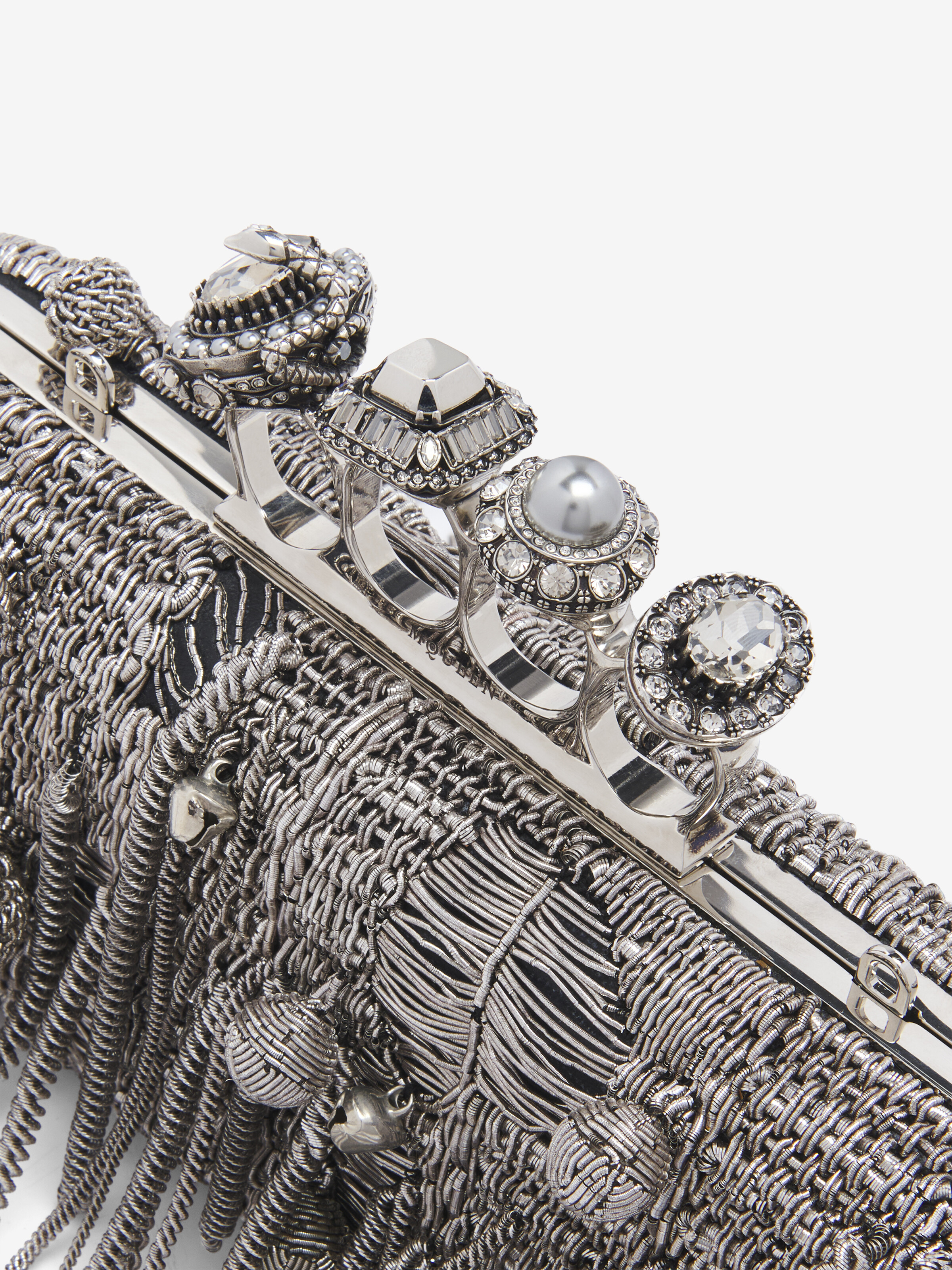 Women's Snake Knuckle Long Clutch in Black/Silver in Lamb Leather | Alexander McQueen - image 6