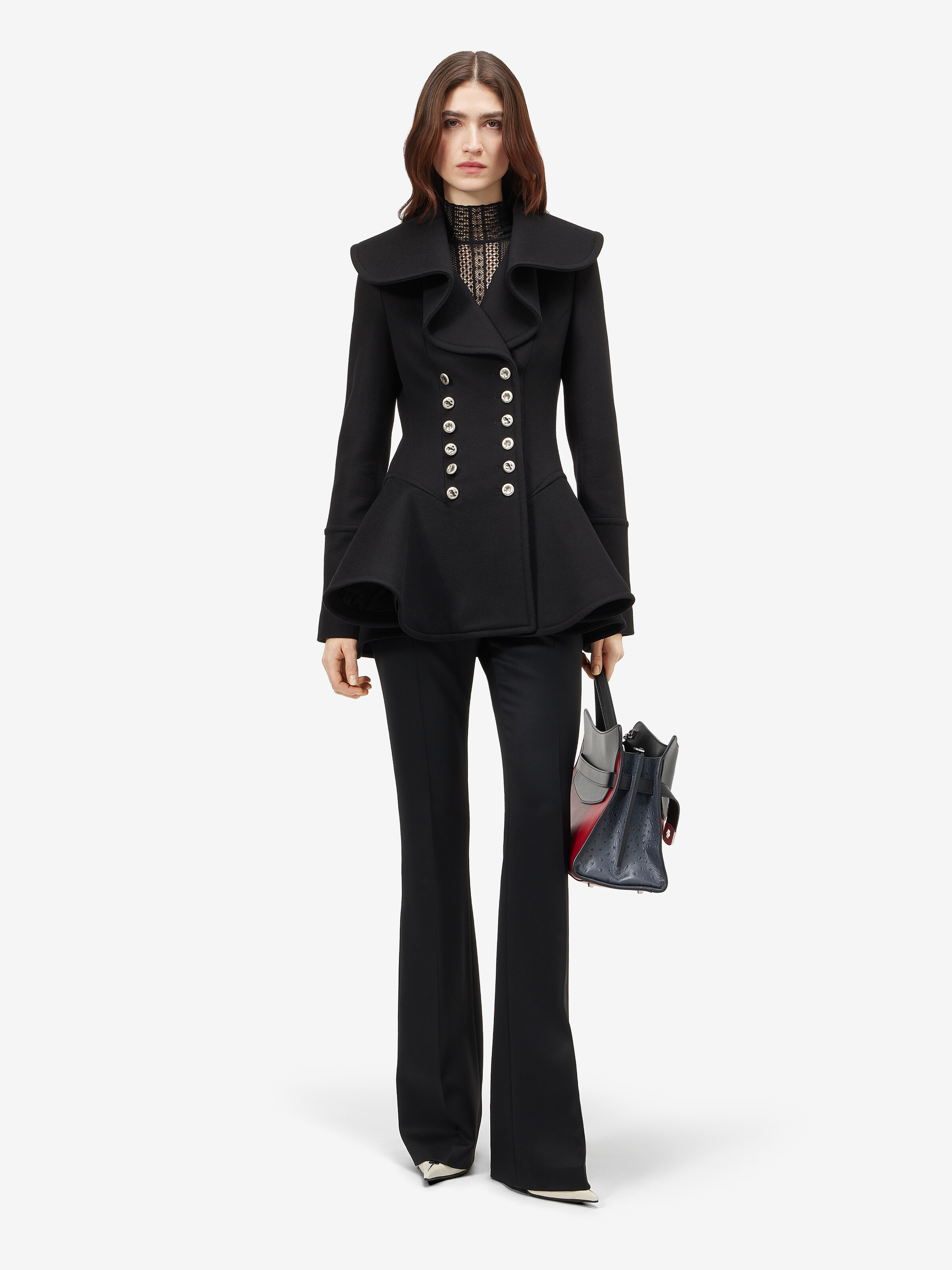 Women's Waterfall Collar Coat in Black in 100% wool -  lining: 100% viscose | Alexander McQueen - image 2