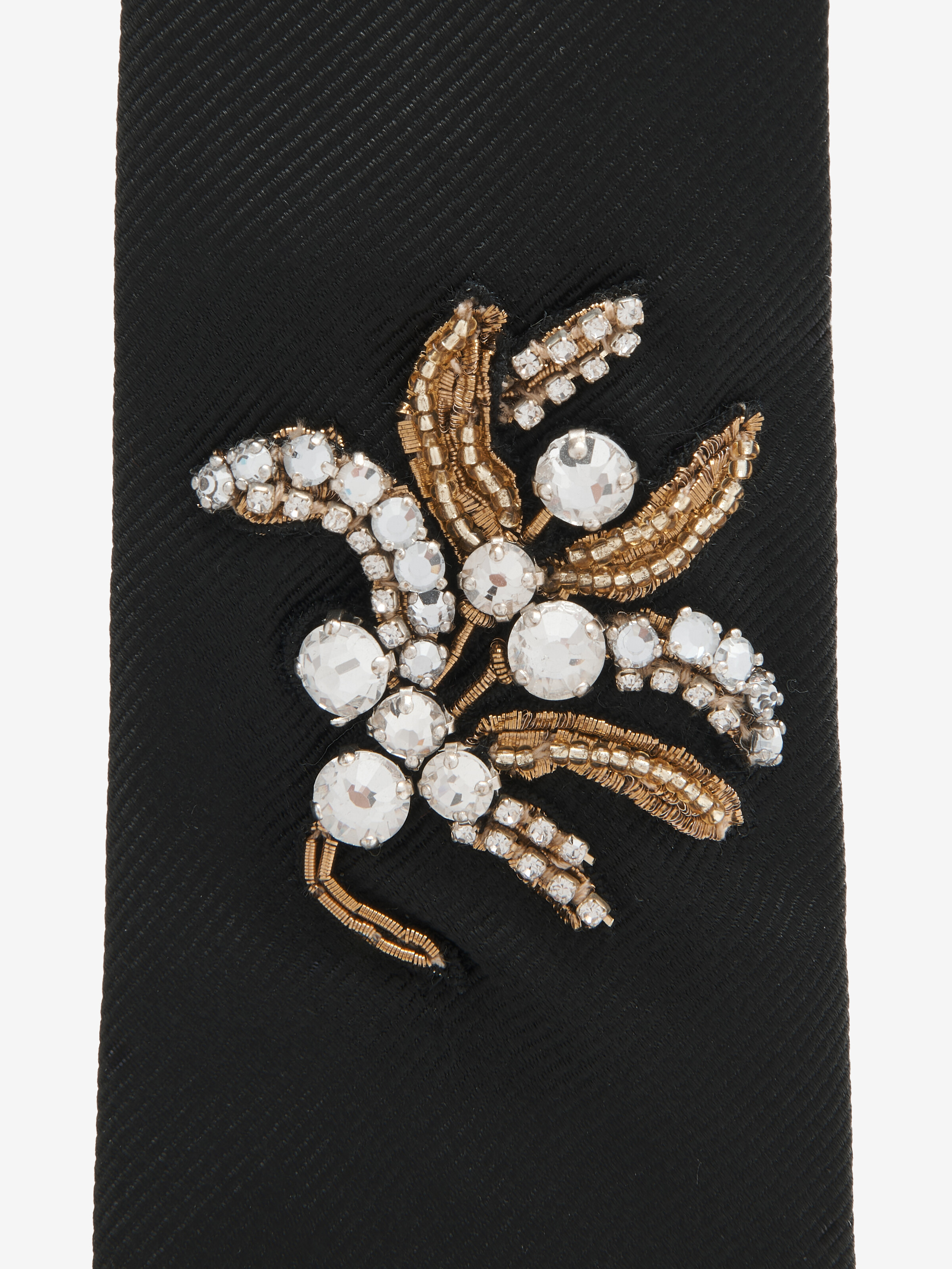 Men's Jewelled Mistletoe Embroidery Tie in Black in 100% Silk | Alexander McQueen - image 4