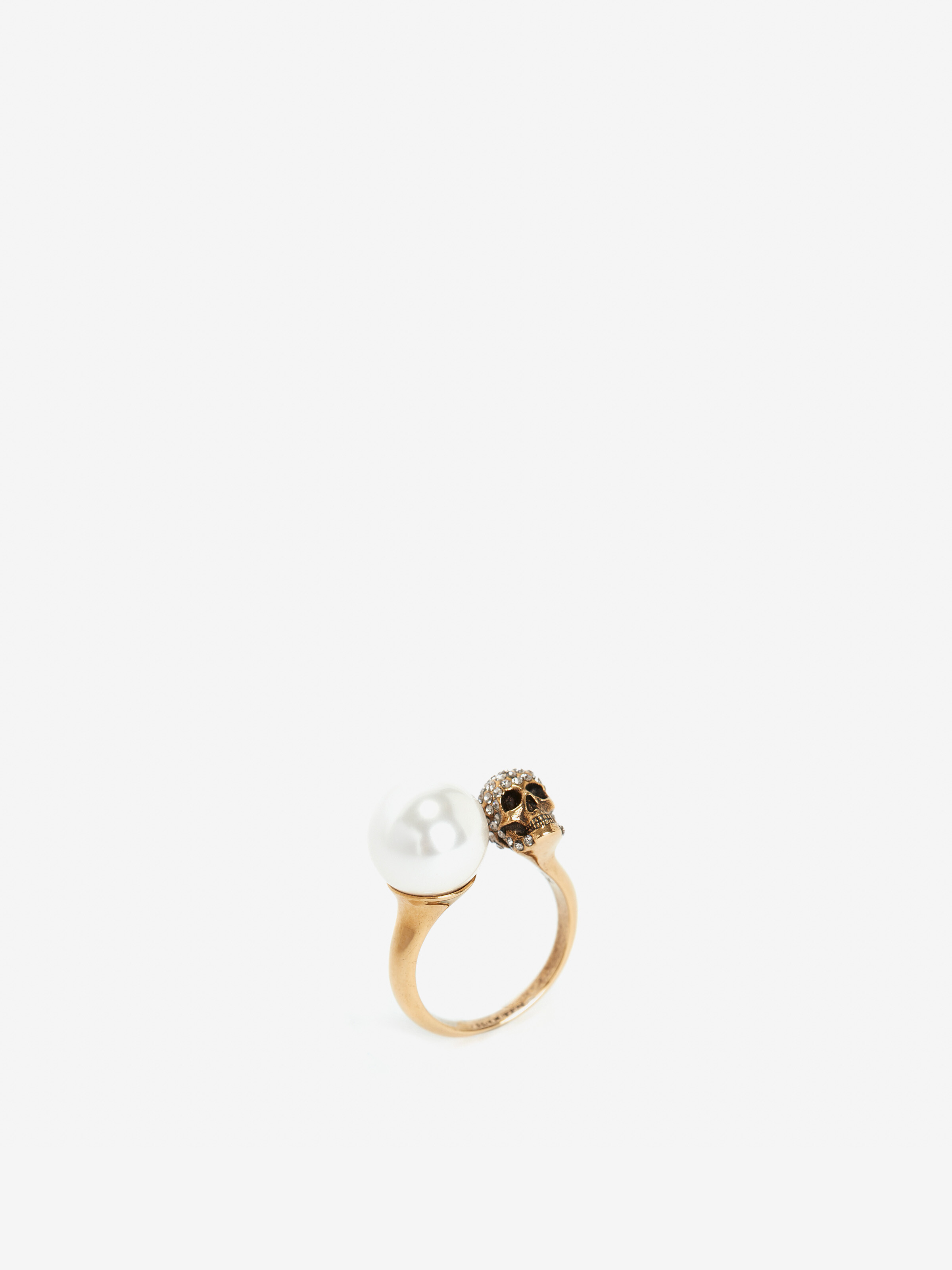 Women's Pearl-like Skull Ring in Antique Gold in Brass | Alexander McQueen - image 3