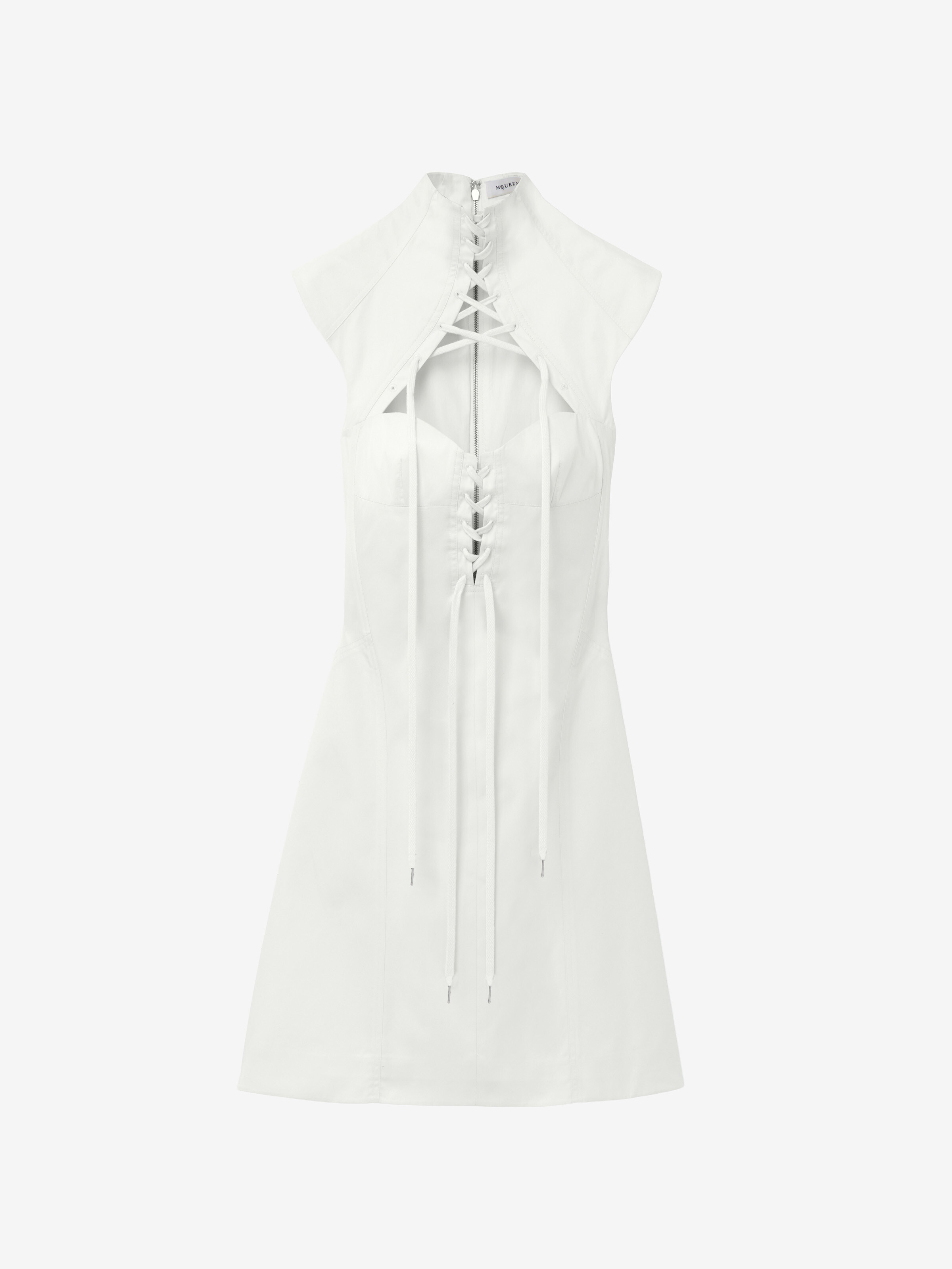 Women's Cut-Out Corset Mini Dress in Ivory in 100% Cotton | Alexander McQueen - image 1
