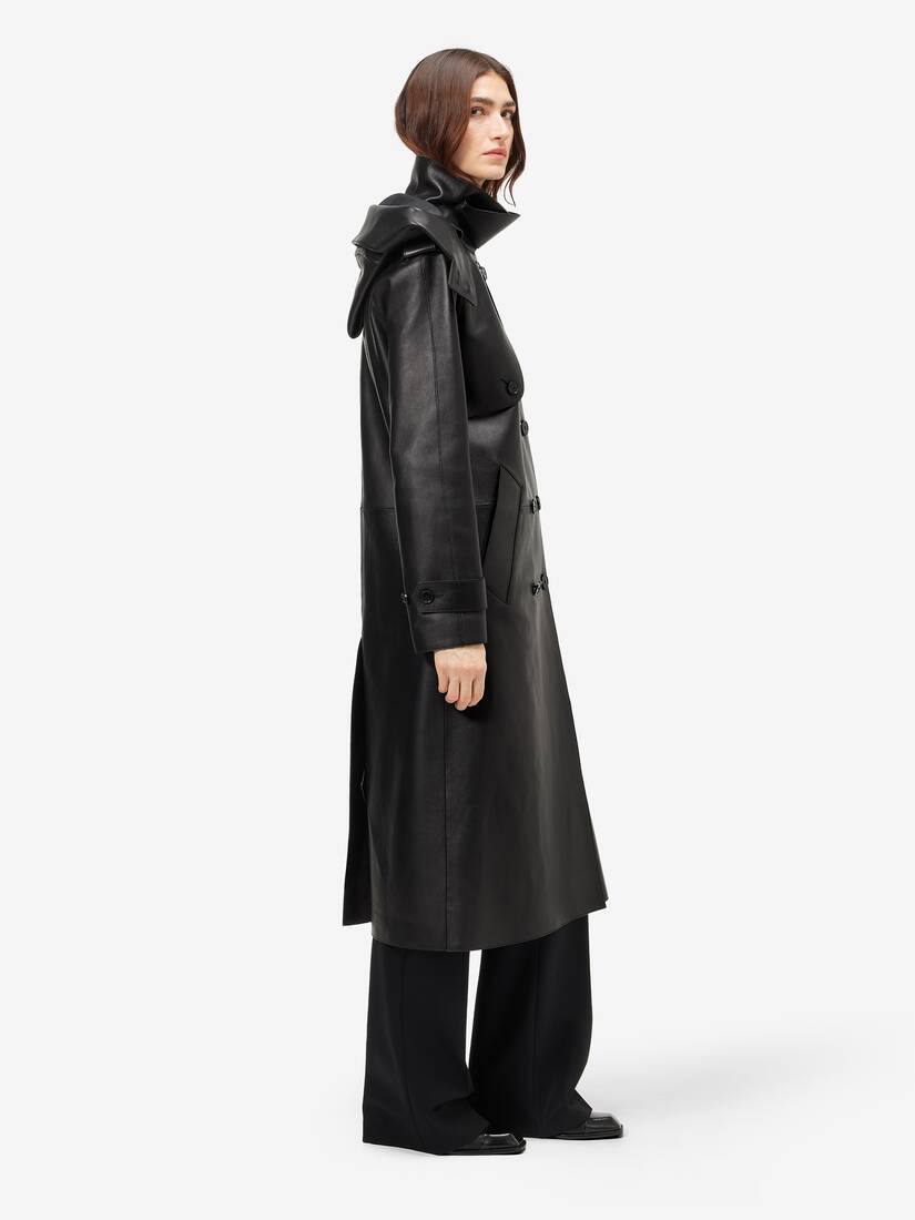 Leather Hooded Trench Coat | Alexander McQueen - image 3