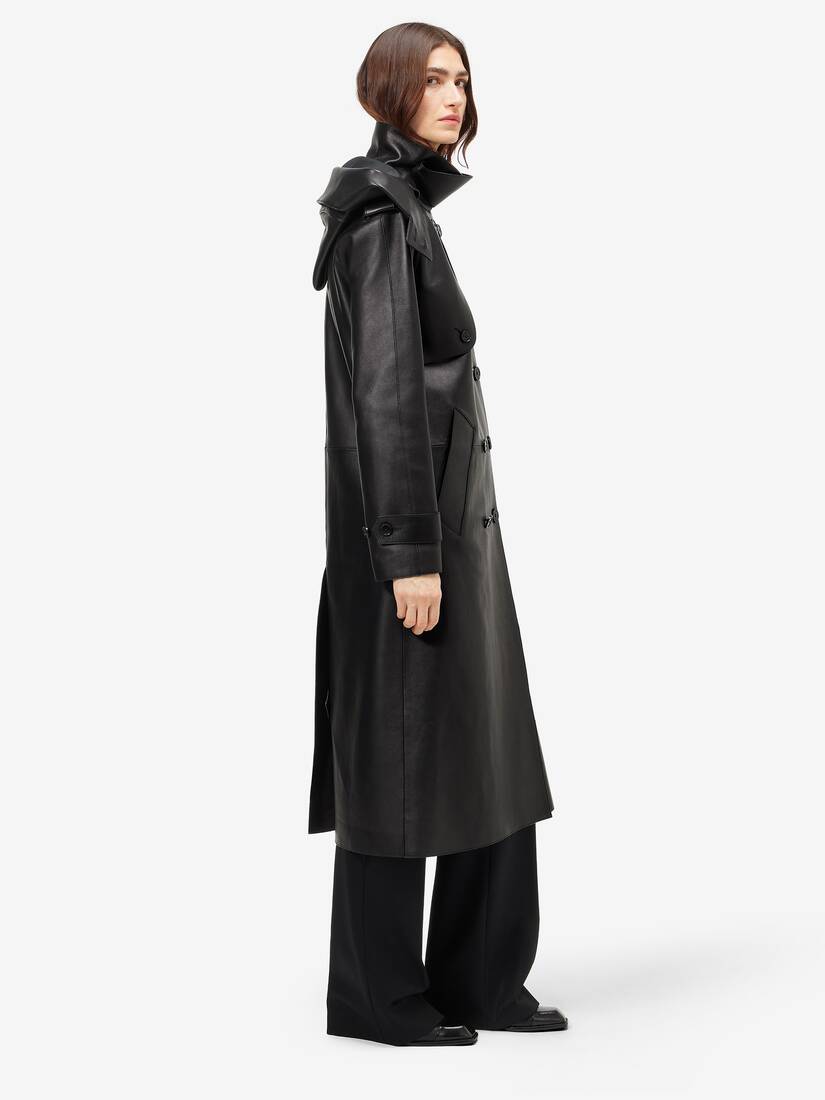 Leather Hooded Trench Coat | Alexander McQueen - image 3