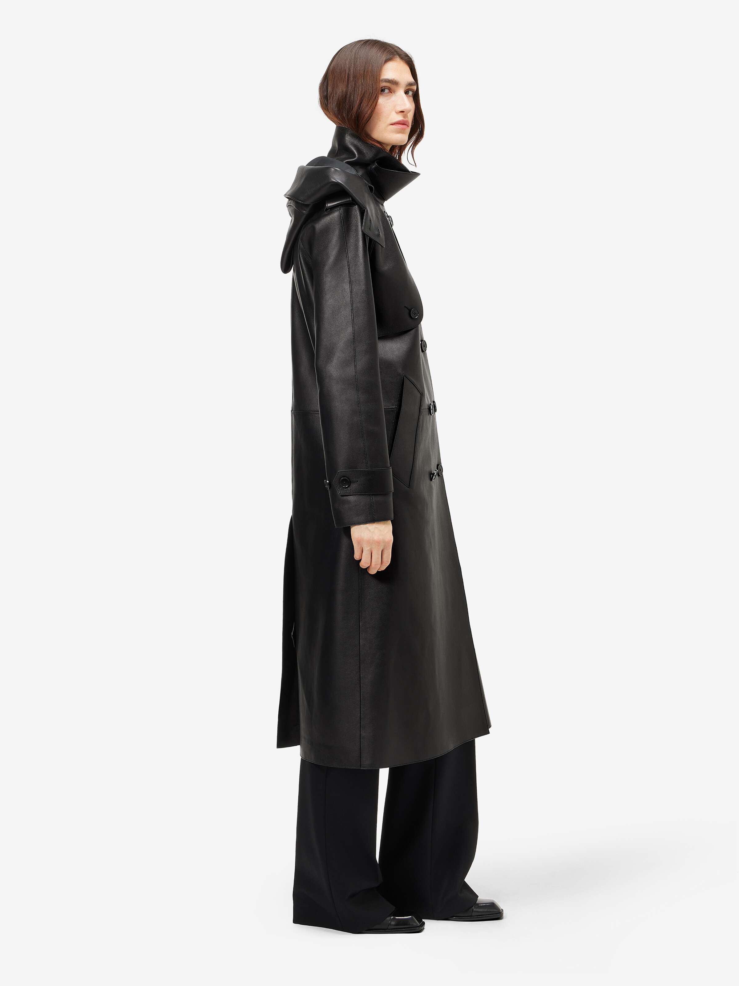 Women's Leather Hooded Trench Coat in Black in Lamb Leather - lining: 100% viscose | Alexander McQueen - image 3