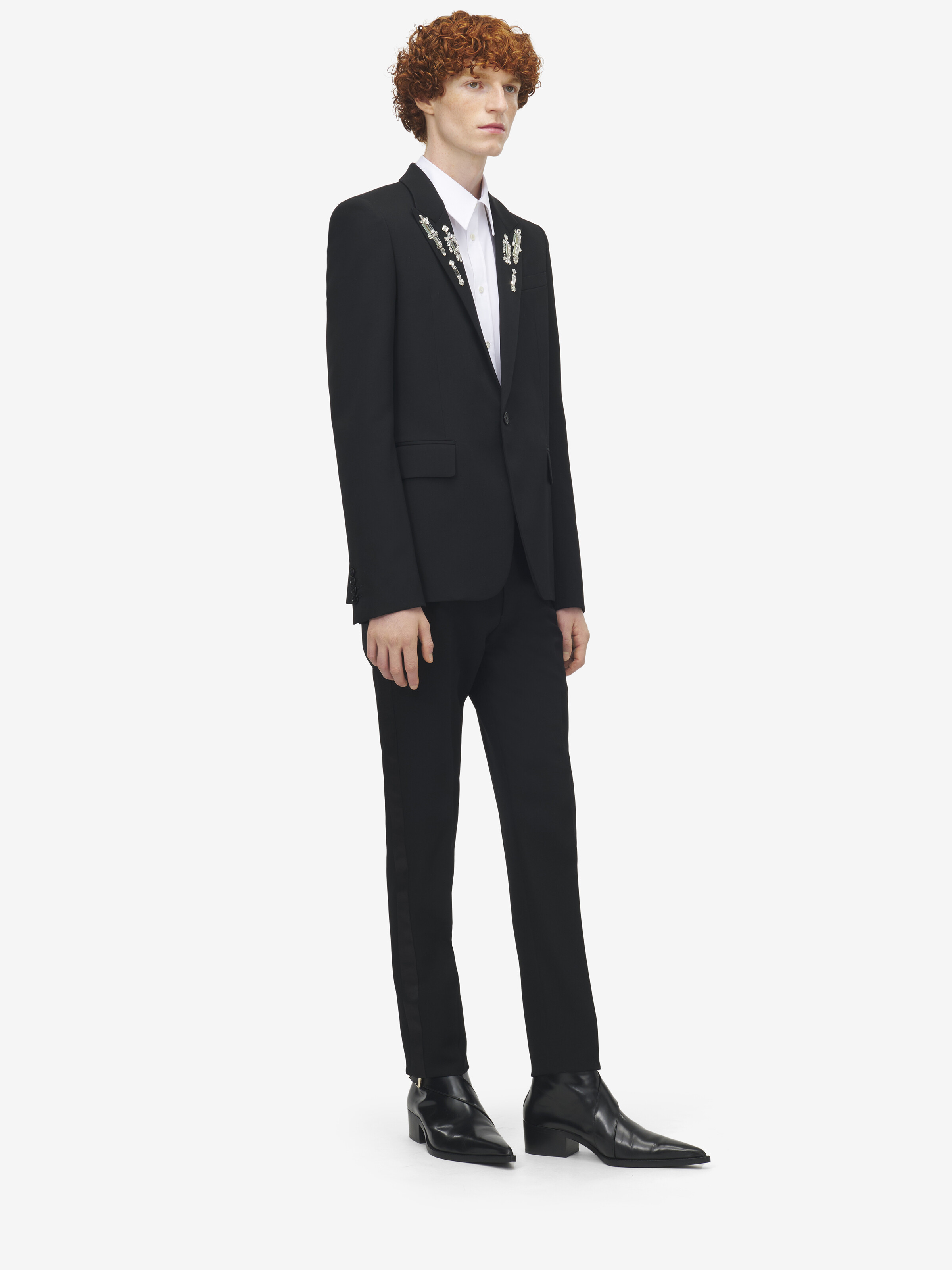 Men's Crystal Mirror Embroidery Single-breasted Jacket in Black in 100% Wool | Alexander McQueen - image 3