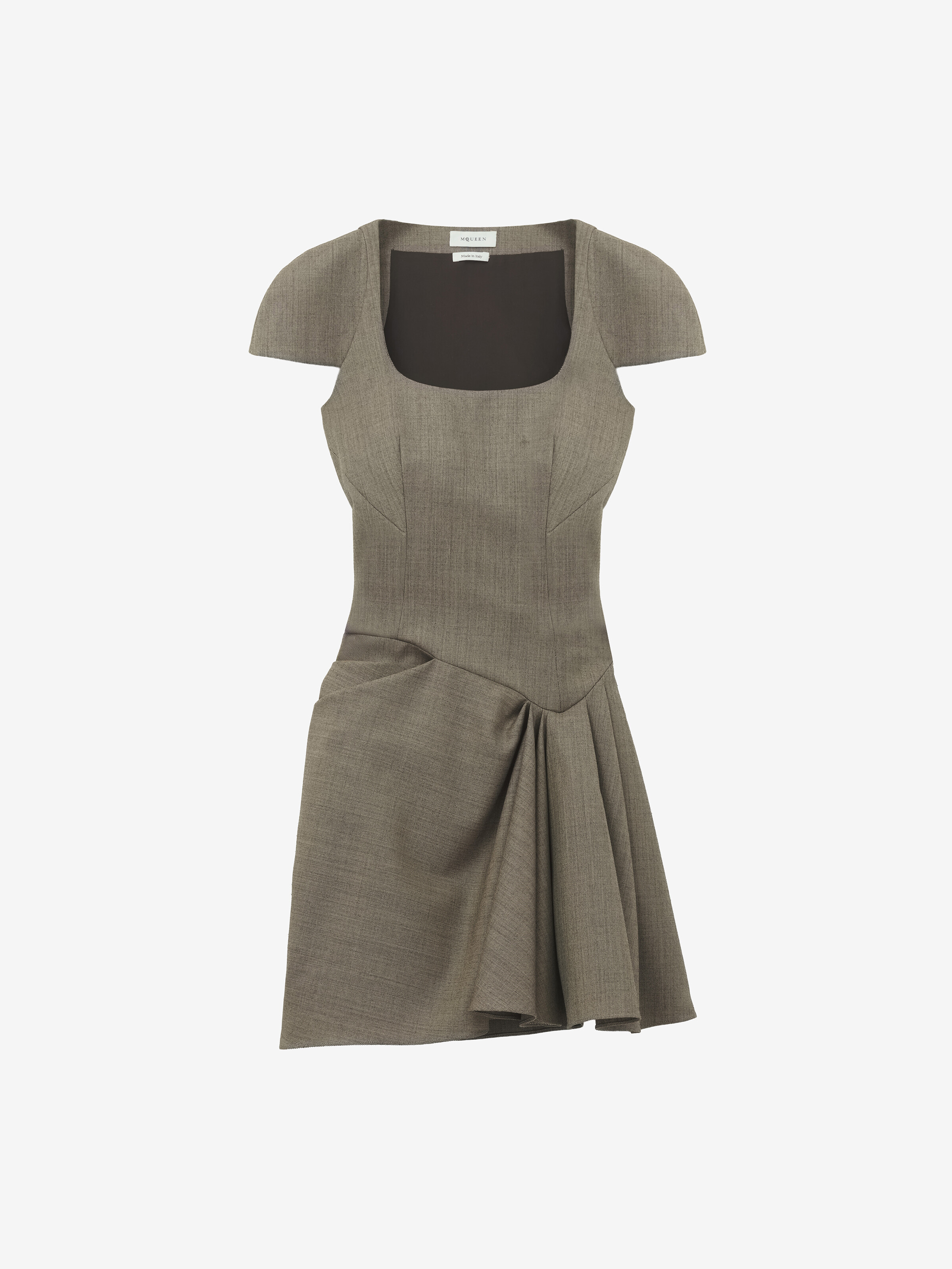 Asymmetrisches Minikleid mit Raffungen für Damen in Hellbraun in 100% Wolle | Alexander McQueen - image 1