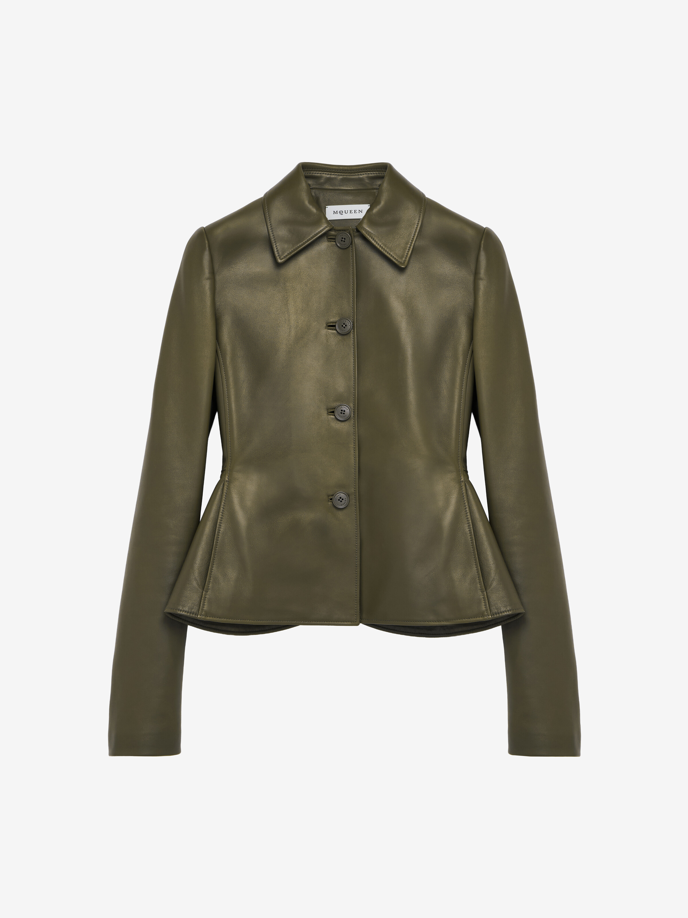 Women's Leather Peplum Jacket in Green in 100% Lamb Leather  | Alexander McQueen - image 2