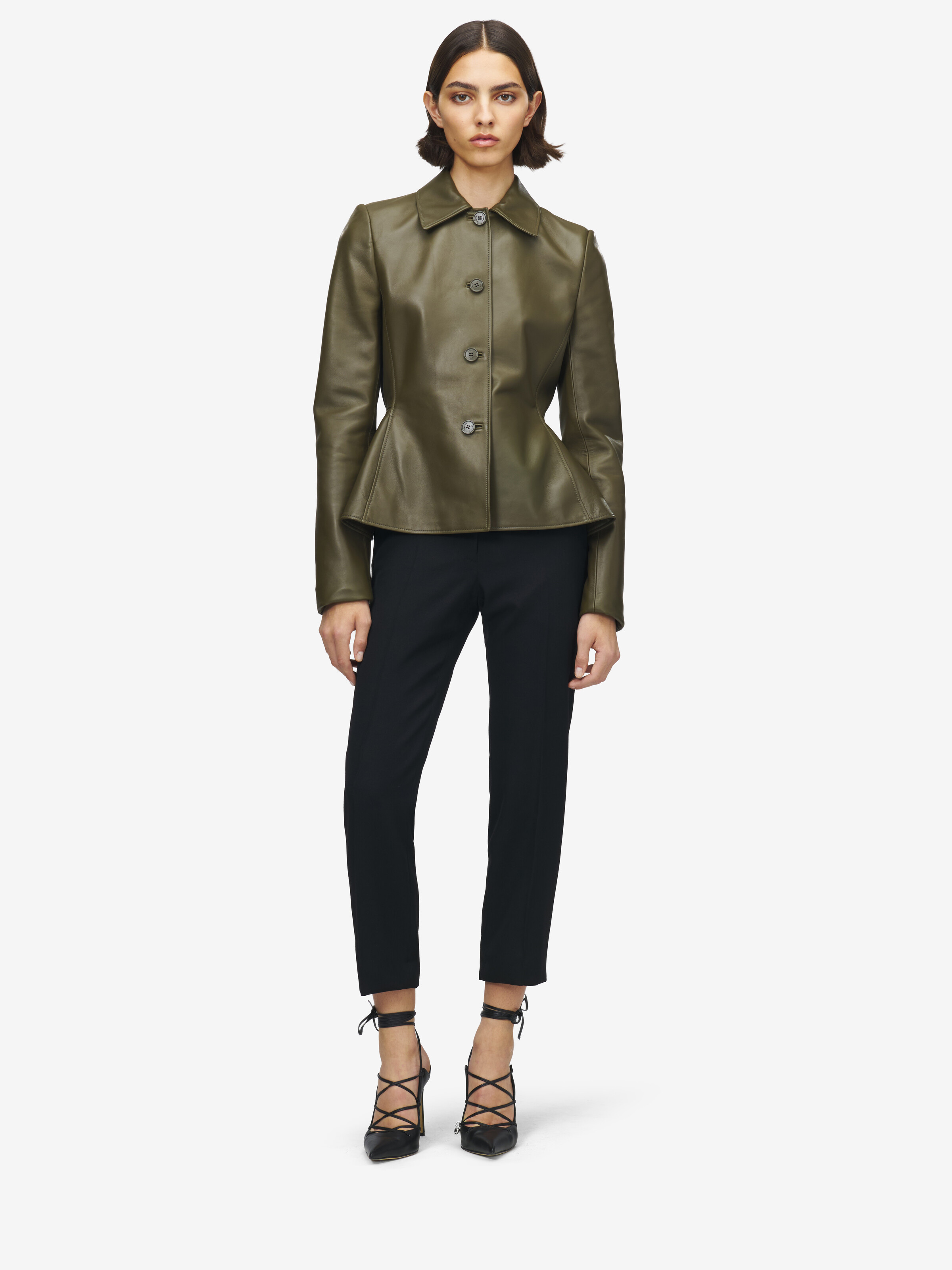 Veste à basque en cuir pour Femme en Vert in 100% Cuir d'agneau | Alexander McQueen - image 2