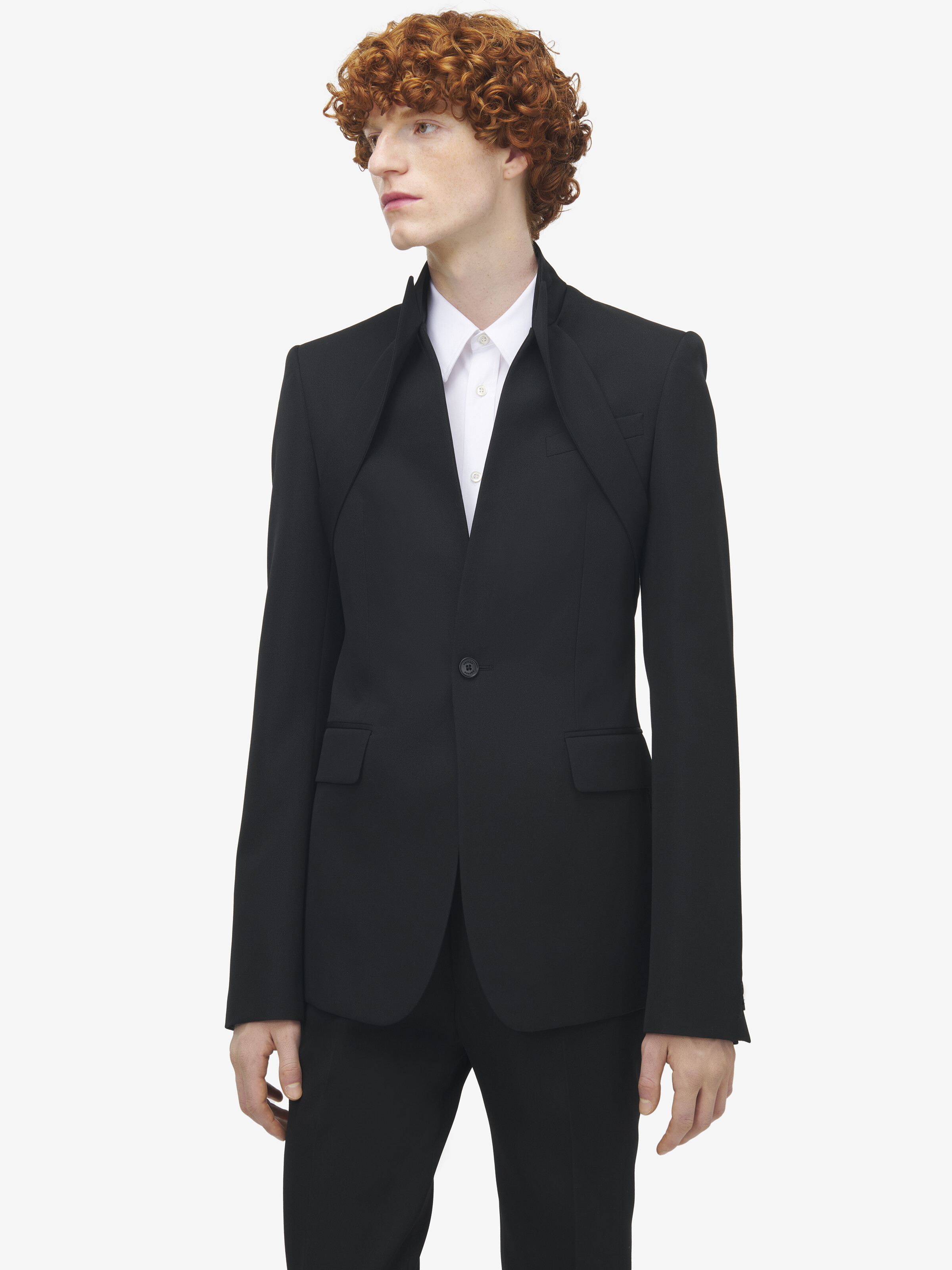 Men's Reverse Lapel Single-breasted Jacket in Black in 100% Wool | Alexander McQueen - image 6