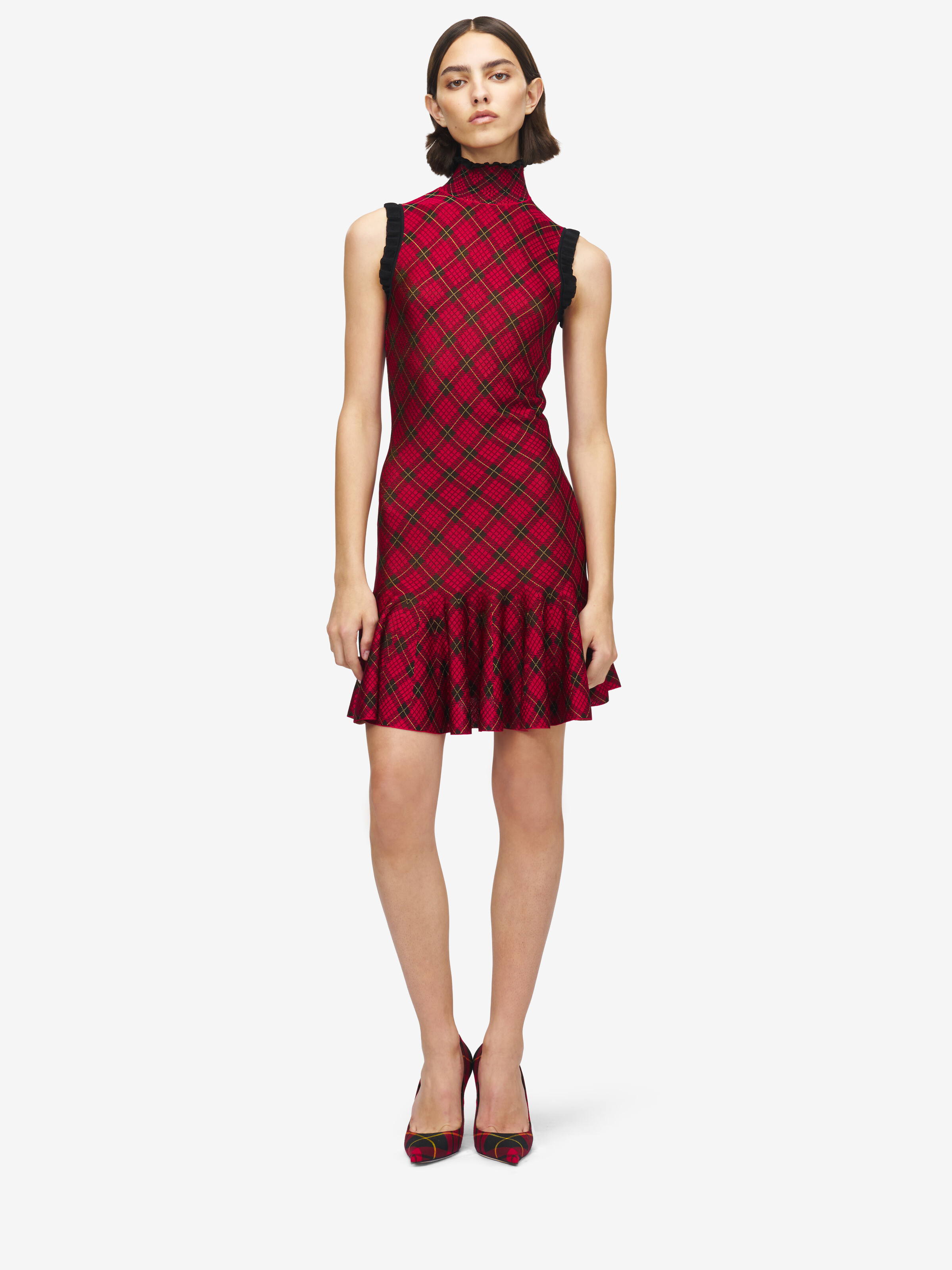 Women's Tartan Jacquard Mini Dress in Red/Black/Yellow in 100% Viscose | Alexander McQueen - image 2