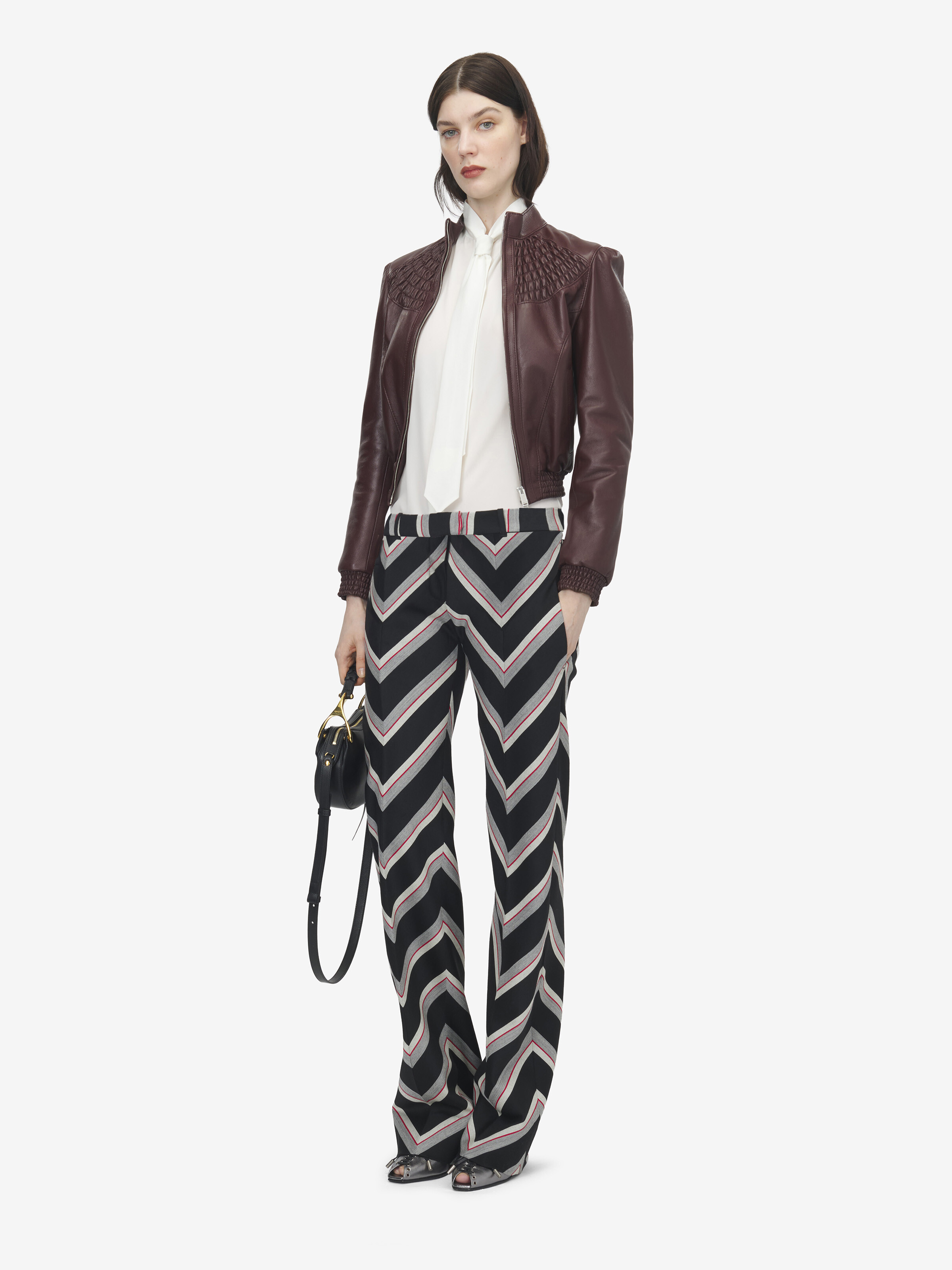 Pantalon Bumster à chevrons rayés pour Femme en Noir/Rouge in 100% Laine | Alexander McQueen - image 2