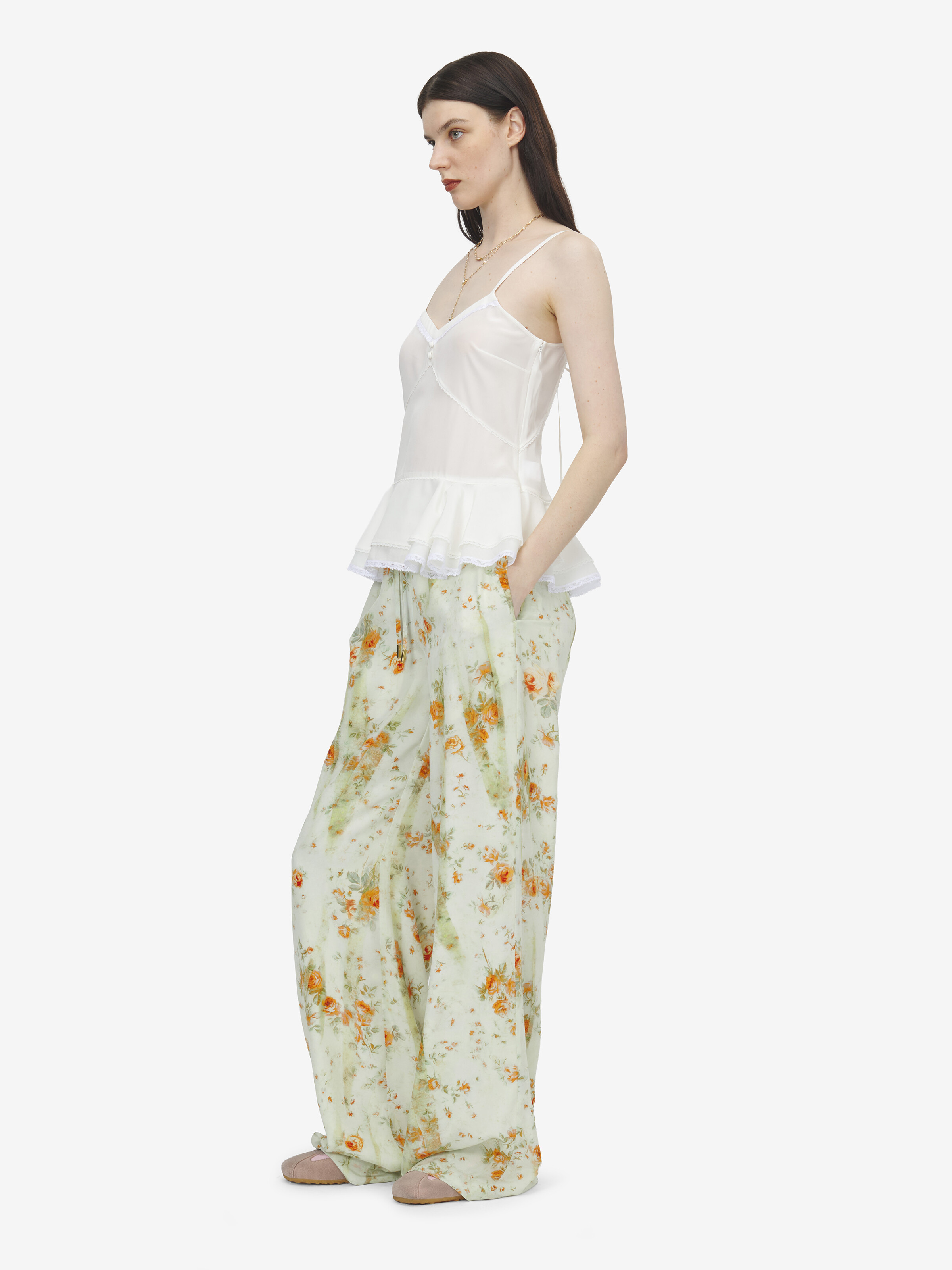 Pantaloni pyjama con motivo floreale da Donna in Pietra/Arancione chiaro in 100% Seta | Alexander McQueen - image 3