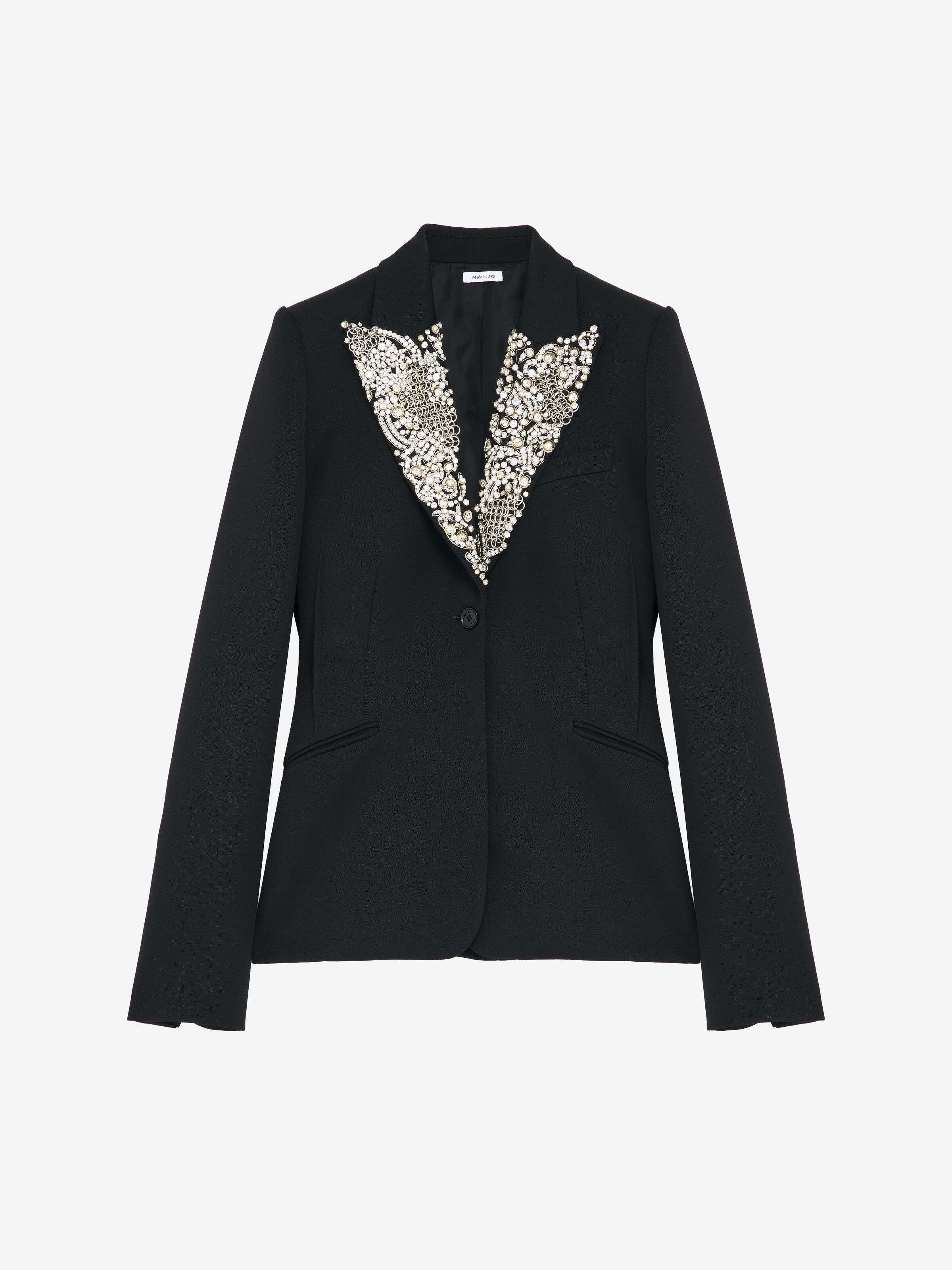 Women's Chain Mail Embroidery Single-breasted Jacket in Black in 100% Wool | Alexander McQueen - image 1