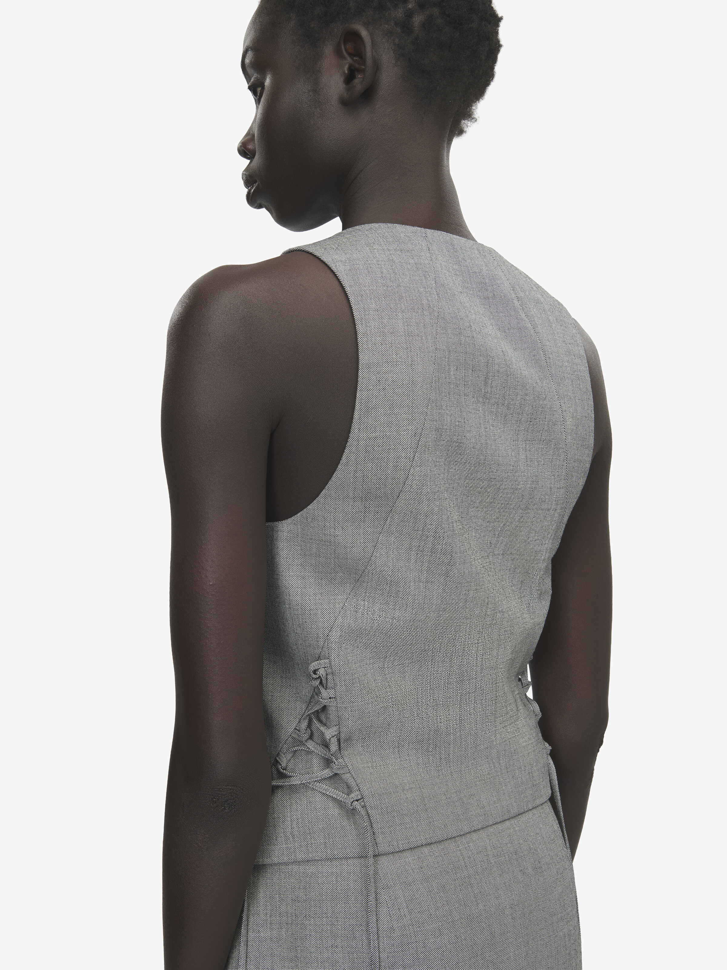 Women's Corset Laced Waistcoat in Black/Ivory in 100% Wool | Alexander McQueen - image 5