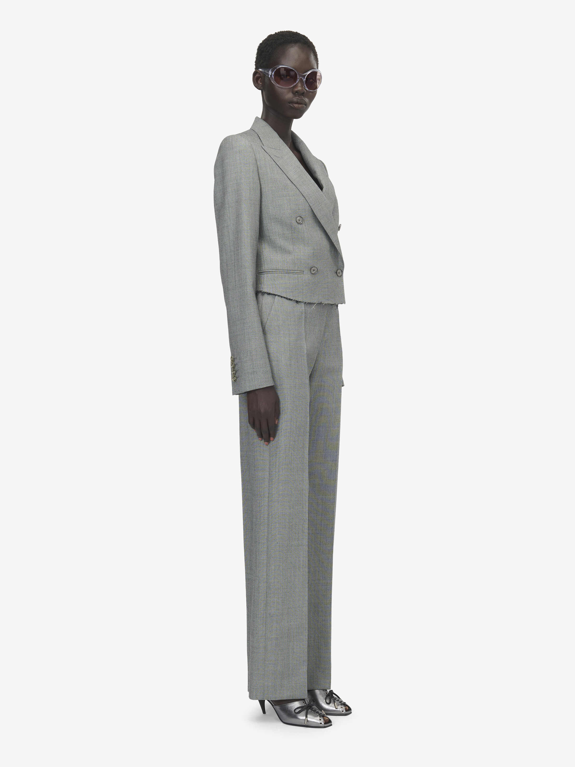 Pantalon droit en grisaille de laine pour Femme en Noir/Blanc Ivoire in 100% Laine | Alexander McQueen - image 3