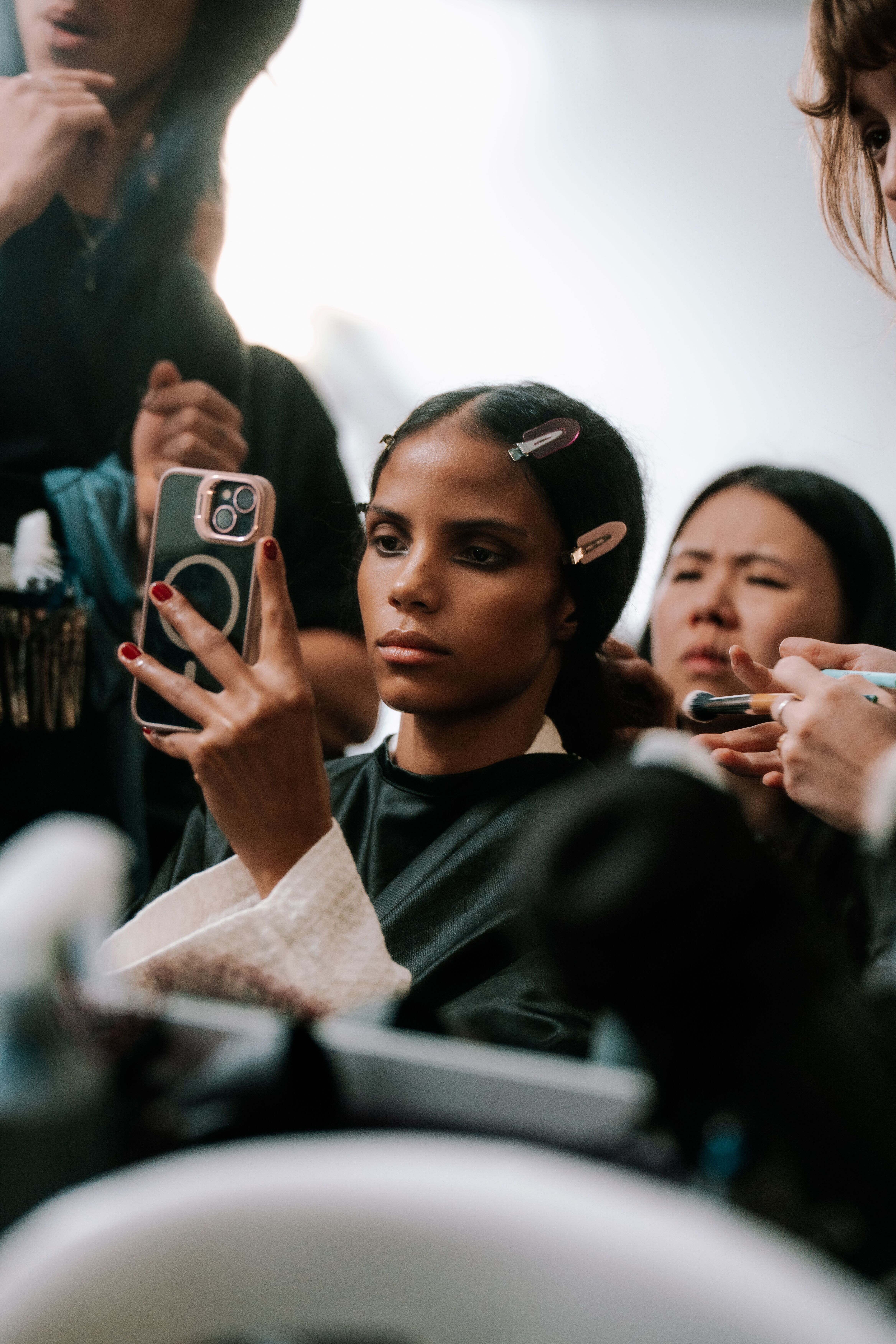 Model backstage at McQueen Autumn Winter 2025 Show