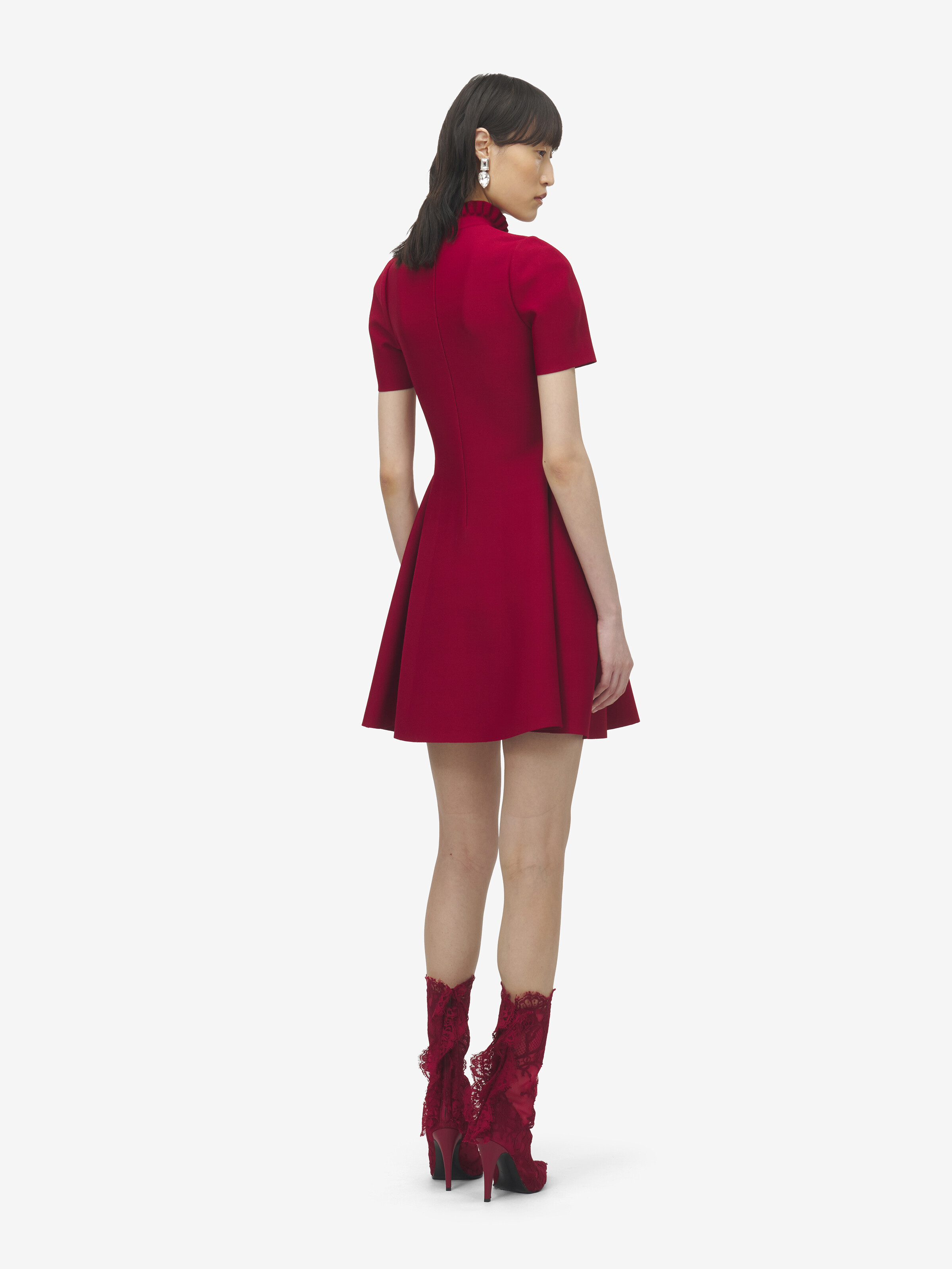 Women's Lace Panel Mini Dress in Crimson in 66% Viscose, 20% Polyamide, 13% Polyester, 1% Elastane | Alexander McQueen - image 4