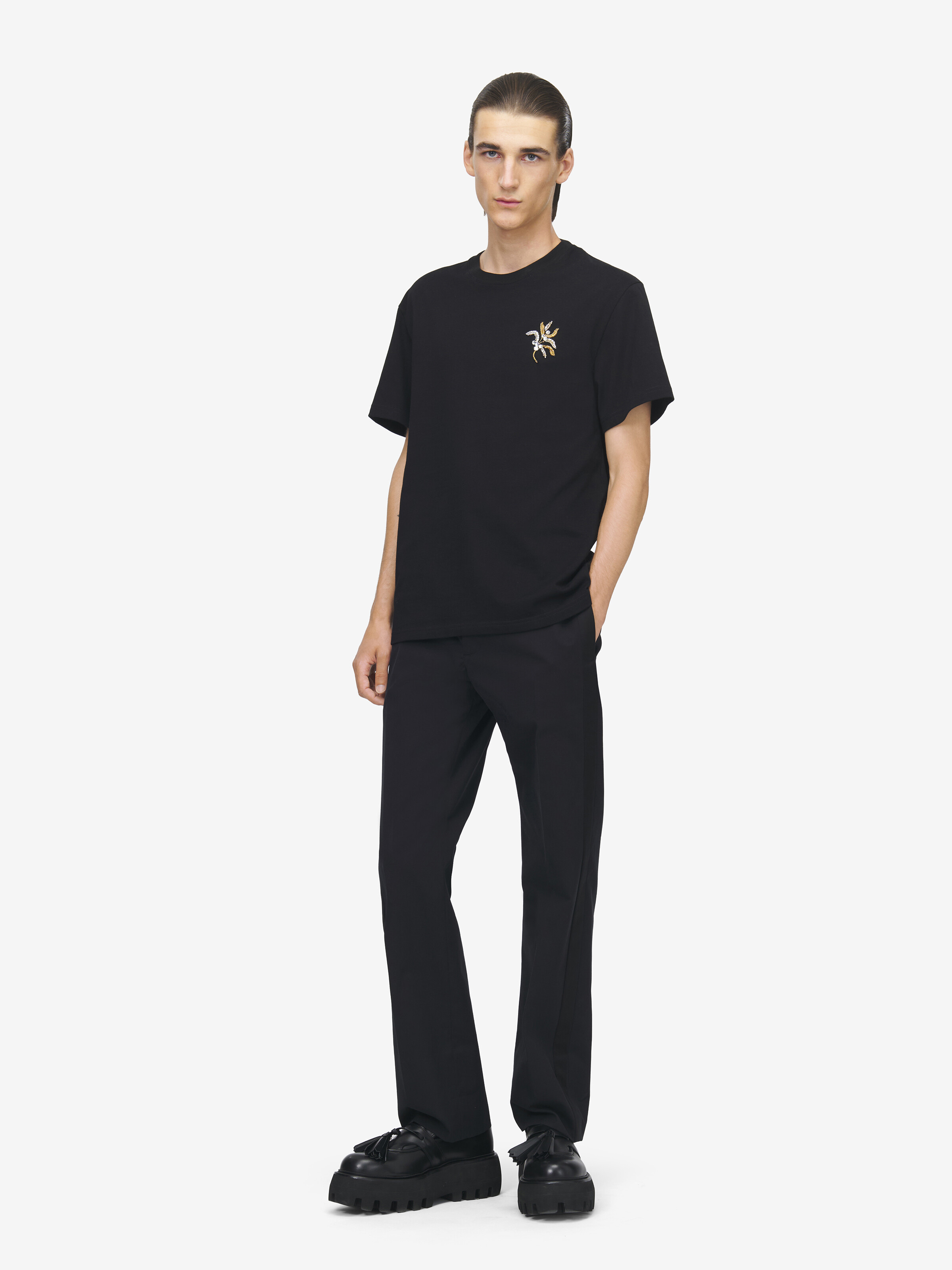 T-shirt à Broderie Jewelled Mistletoe pour Homme en Noir in 100% Coton | Alexander McQueen - image 3