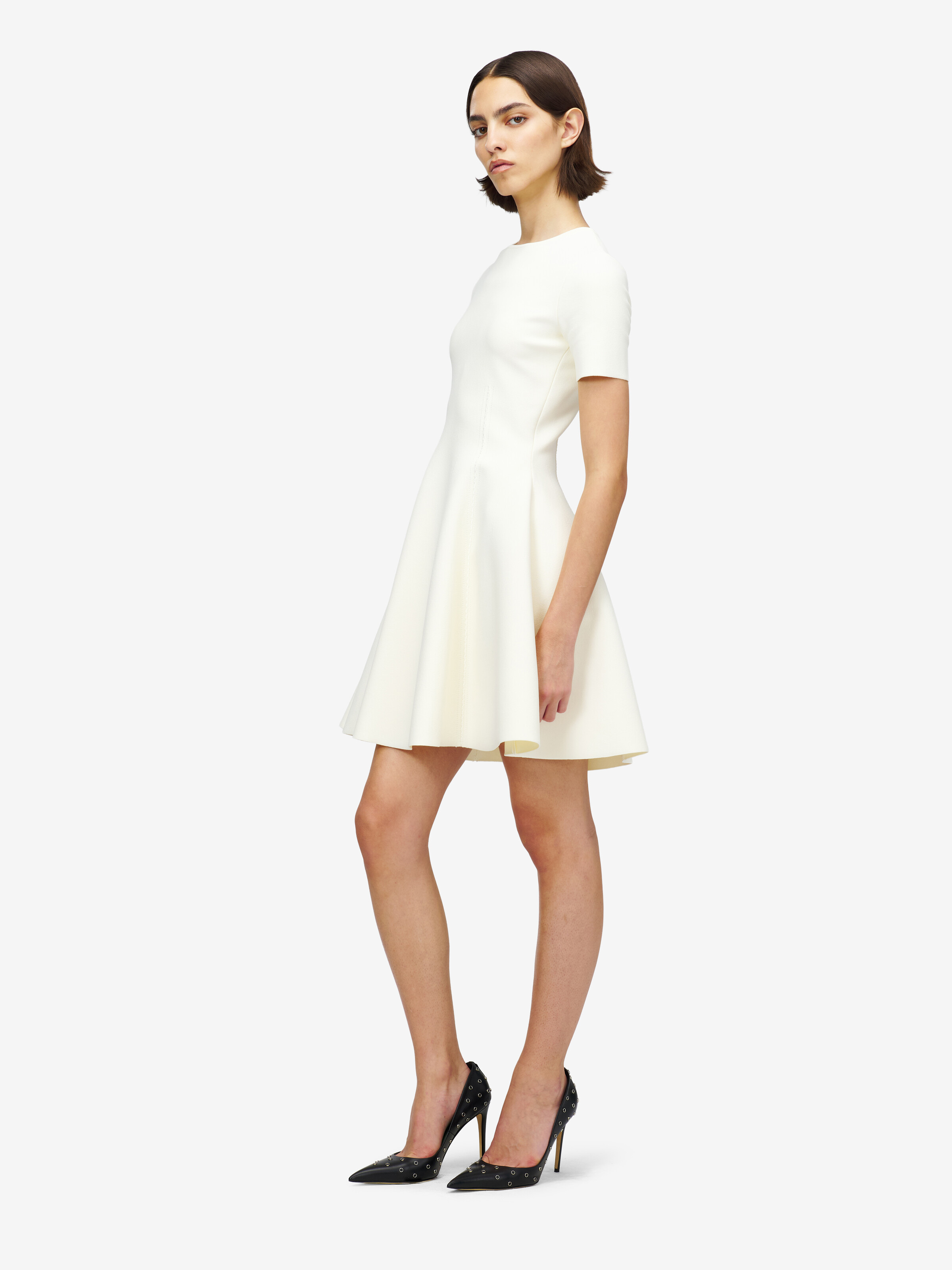 Women's Fit And Flare Mini Dress in Ivory in 76% Viscose, 16% Polyester, 6% Polyamid, 2% Elastan | Alexander McQueen - image 3