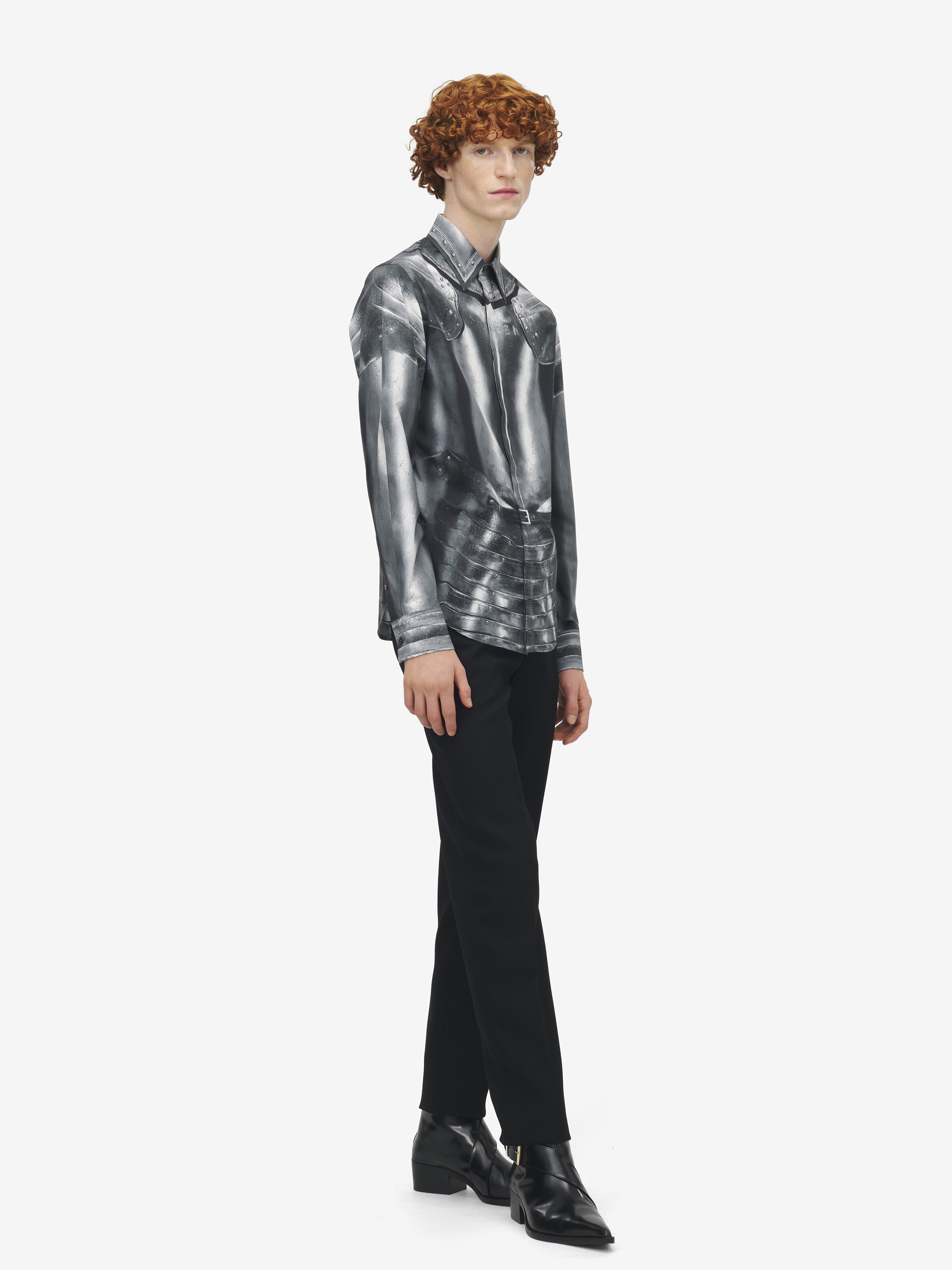Men's Armour Print Poplin Shirt in Grey/Silver in 100% Cotton | Alexander McQueen - image 4