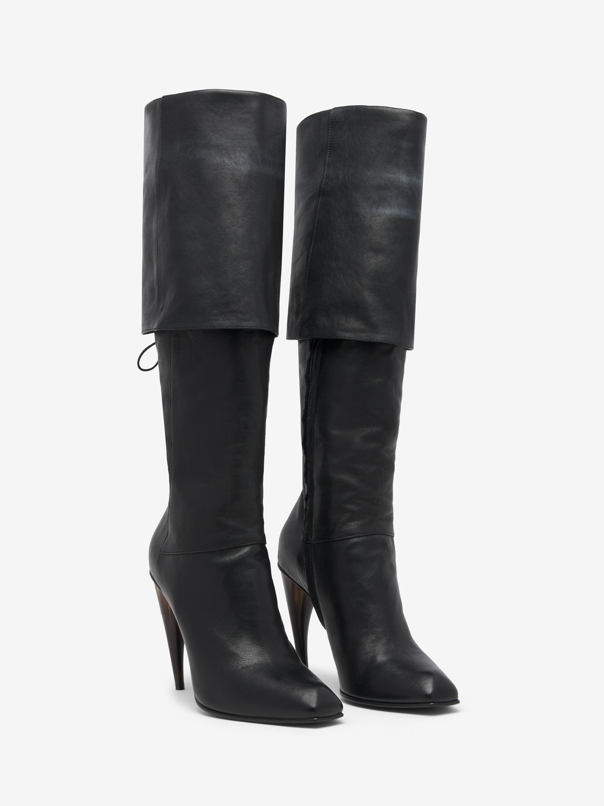 Women's Horn Heel Knee-High Boot in Black in Lamb Leather  | Alexander McQueen - image 3