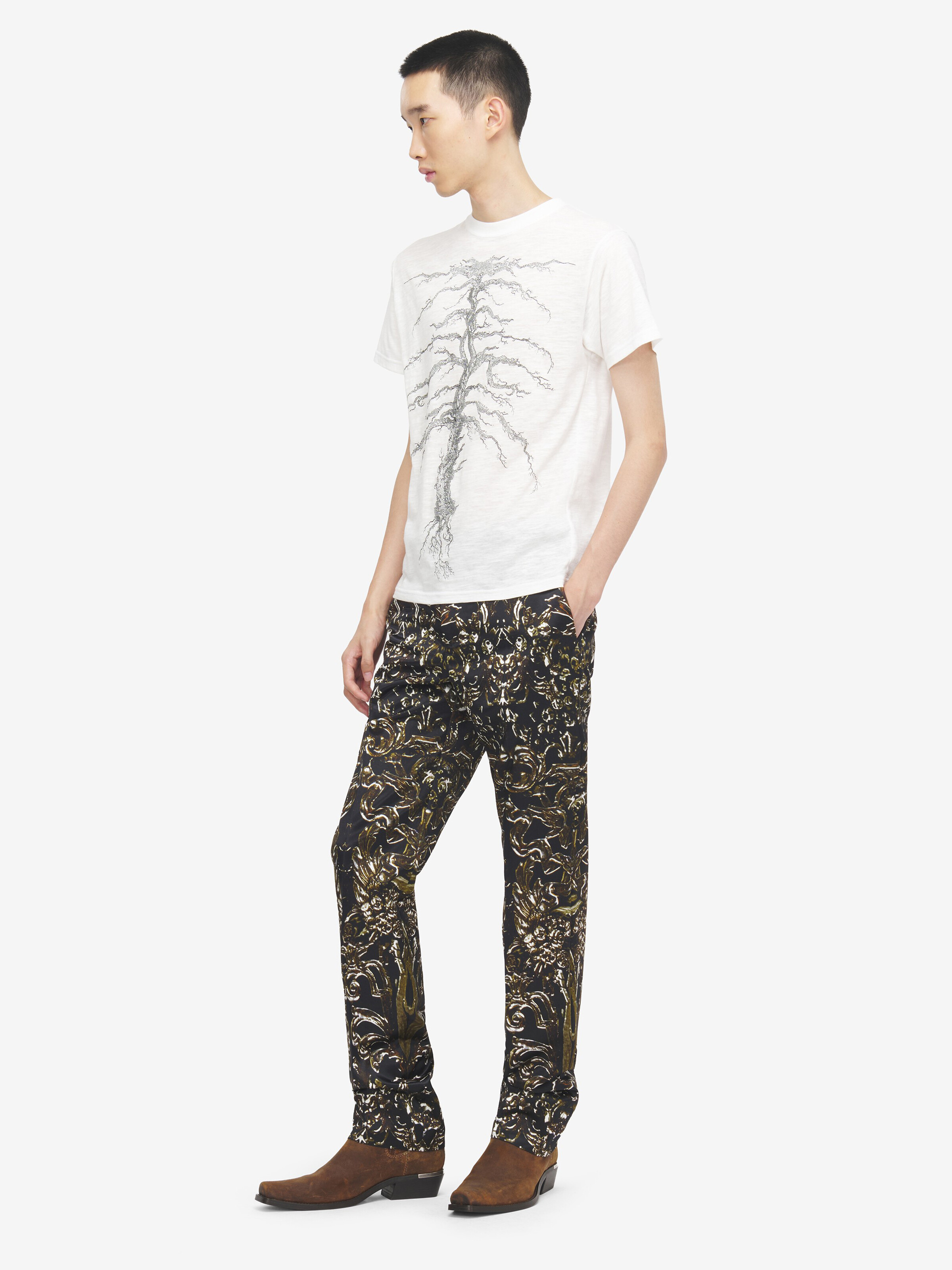 ツリー リブケージ プリント Tシャツ in 本体: 70% コットン -  30% 麻 -  トリミング: 100% コットン | Alexander McQueen - image 3