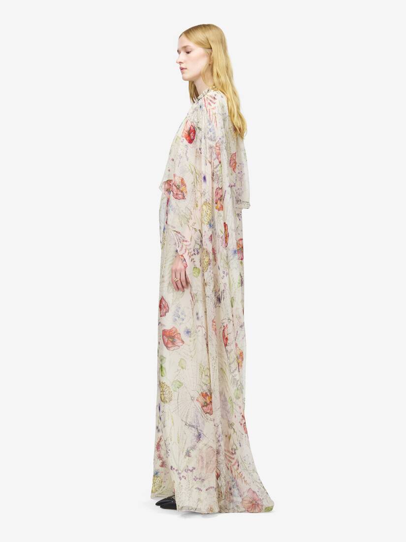 Meadow Floral Print Asymmetric Cape Dress | Alexander McQueen - image 2