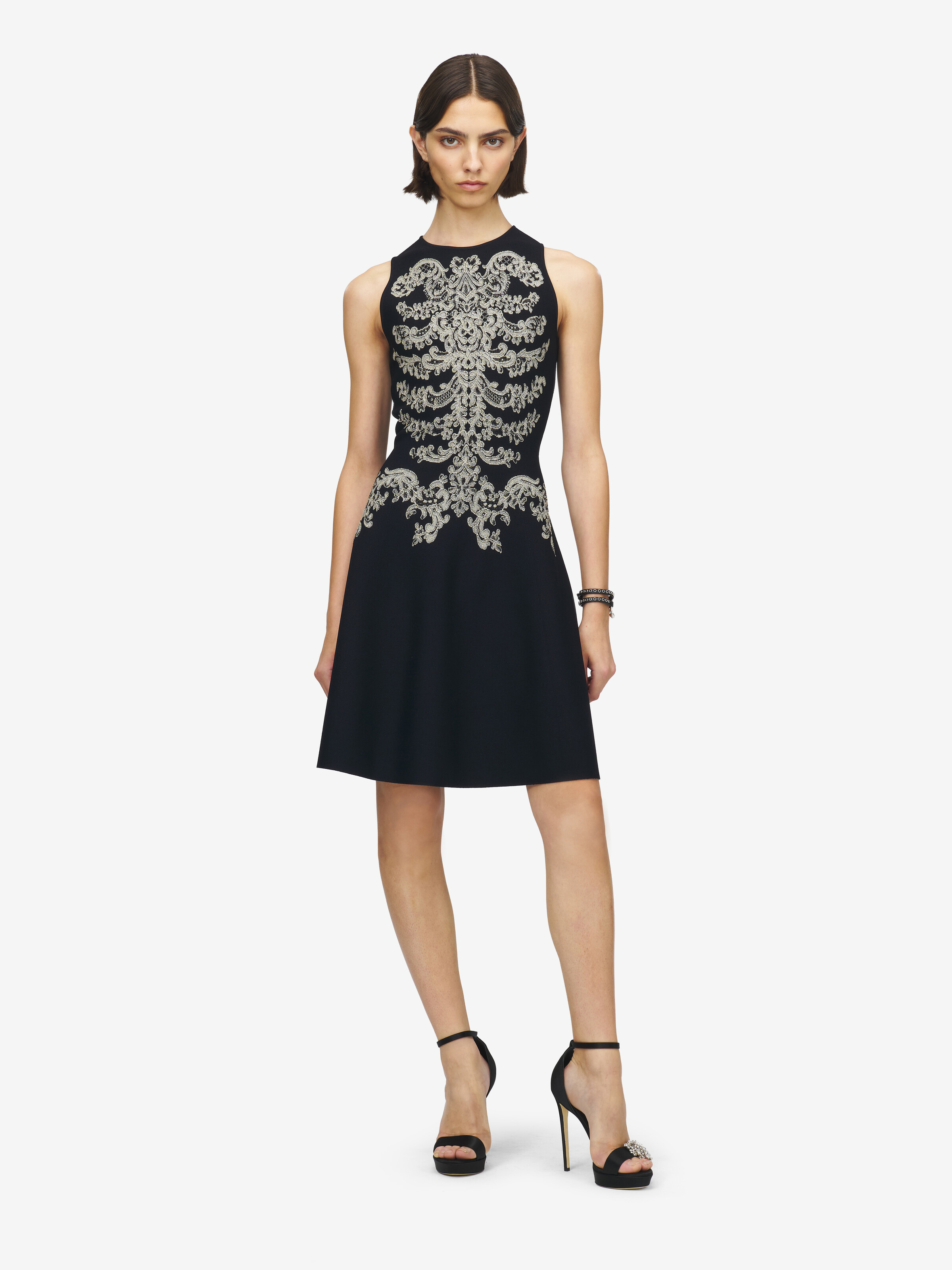 Jacquard-Minikleid mit Rippenstickerei aus Spitze Damen für Schwarz in 84% Viscose, 14% Polyester, 2% Metallic-Polyester | Alexander McQueen - image 1